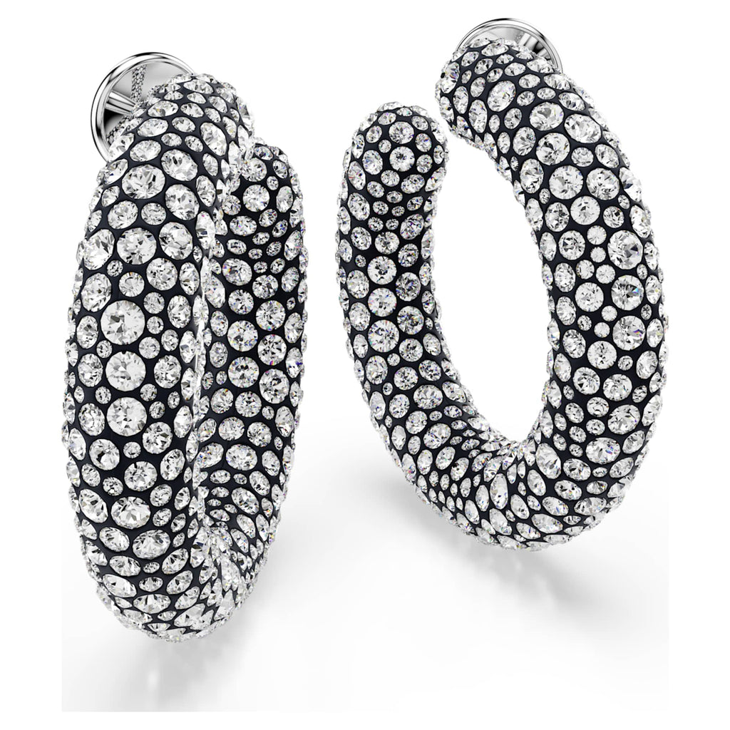 Swarovski Sublima hoop earrings Mixed round cuts, White, Rhodium plated