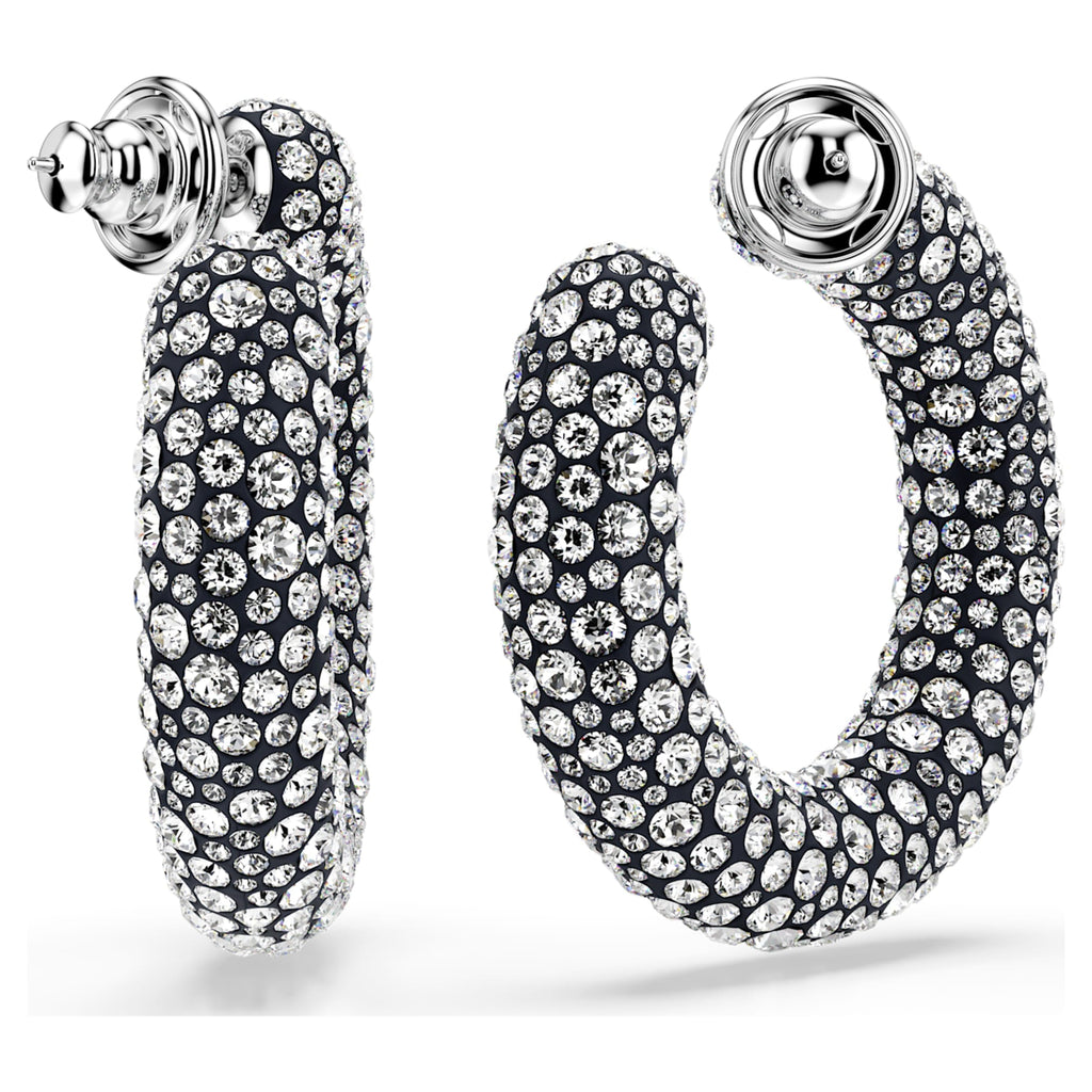 Swarovski Sublima hoop earrings Mixed round cuts, White, Rhodium plated