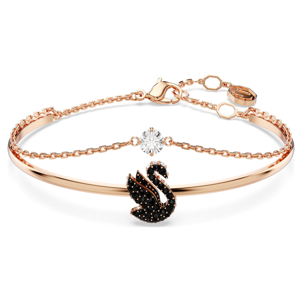 Swarovski Swan bangle Swan, Black, 18K rose gold finish