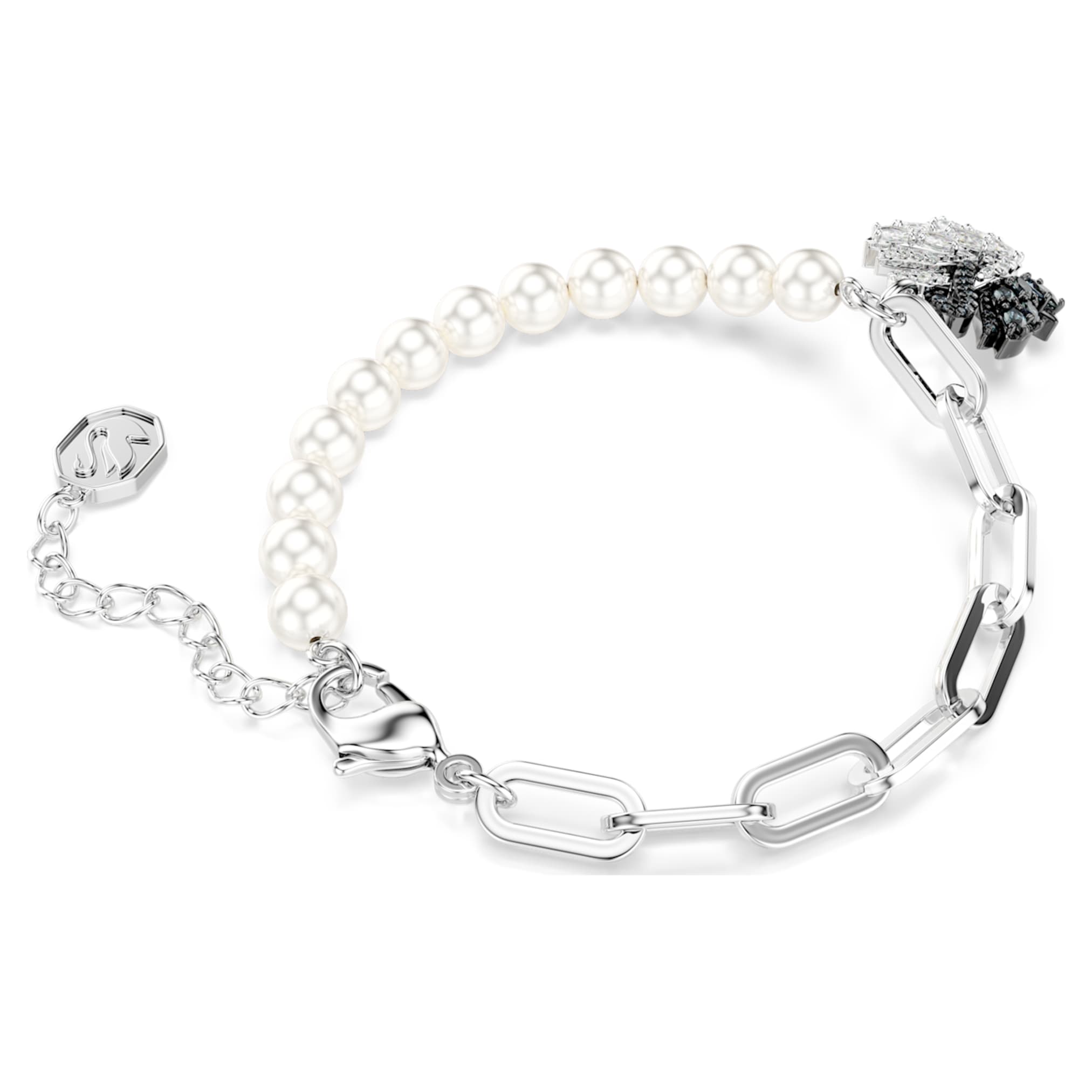 Swarovski Swan bracelet Crystal pearl, Swan, Black, Mixed metal finish