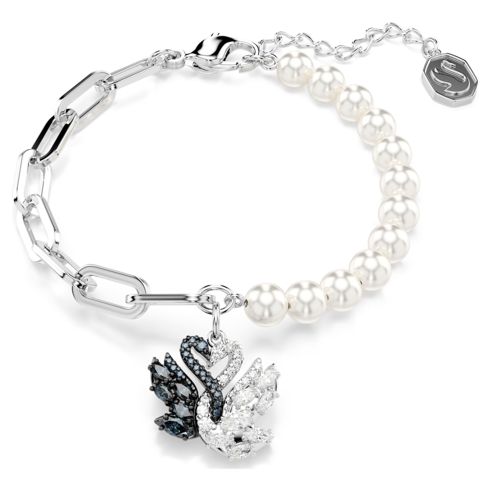 Swarovski Swan bracelet Crystal pearl, Swan, Black, Mixed metal finish