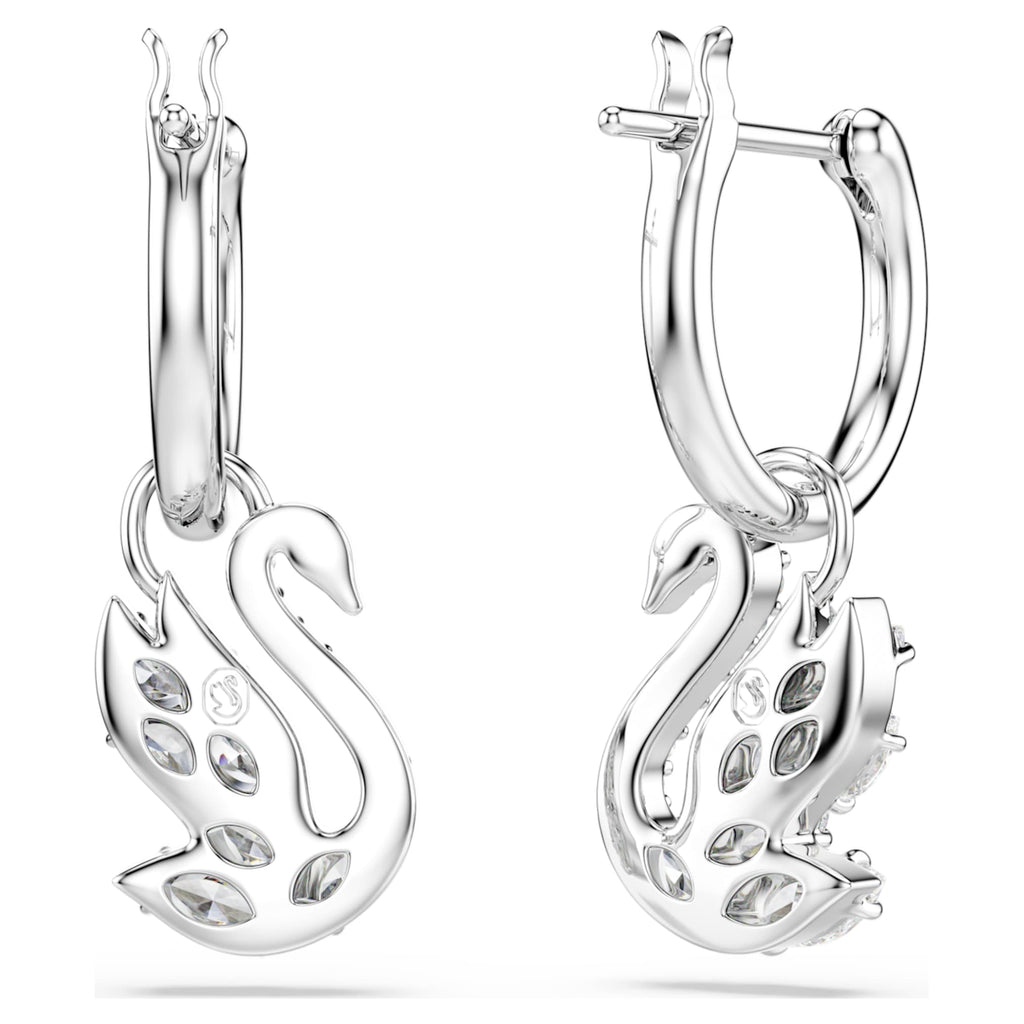 Swarovski Swan drop earrings Mixed cuts, Swan, White, Rhodium plated
