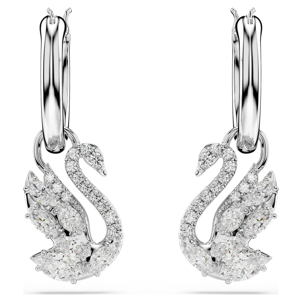 Swarovski Swan drop earrings Mixed cuts, Swan, White, Rhodium plated