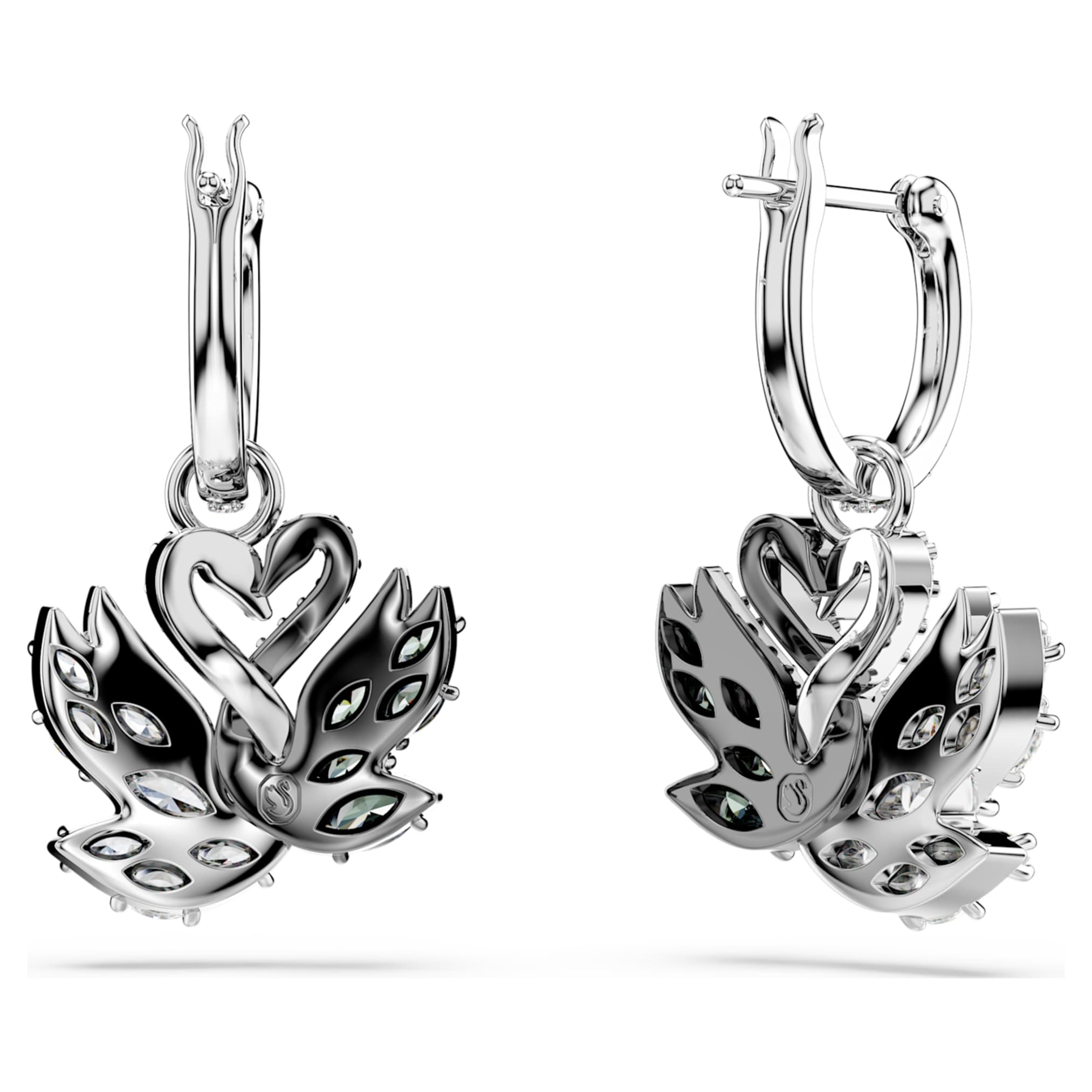 Swarovski Swan drop earrings Swan, Black, Mixed metal finish