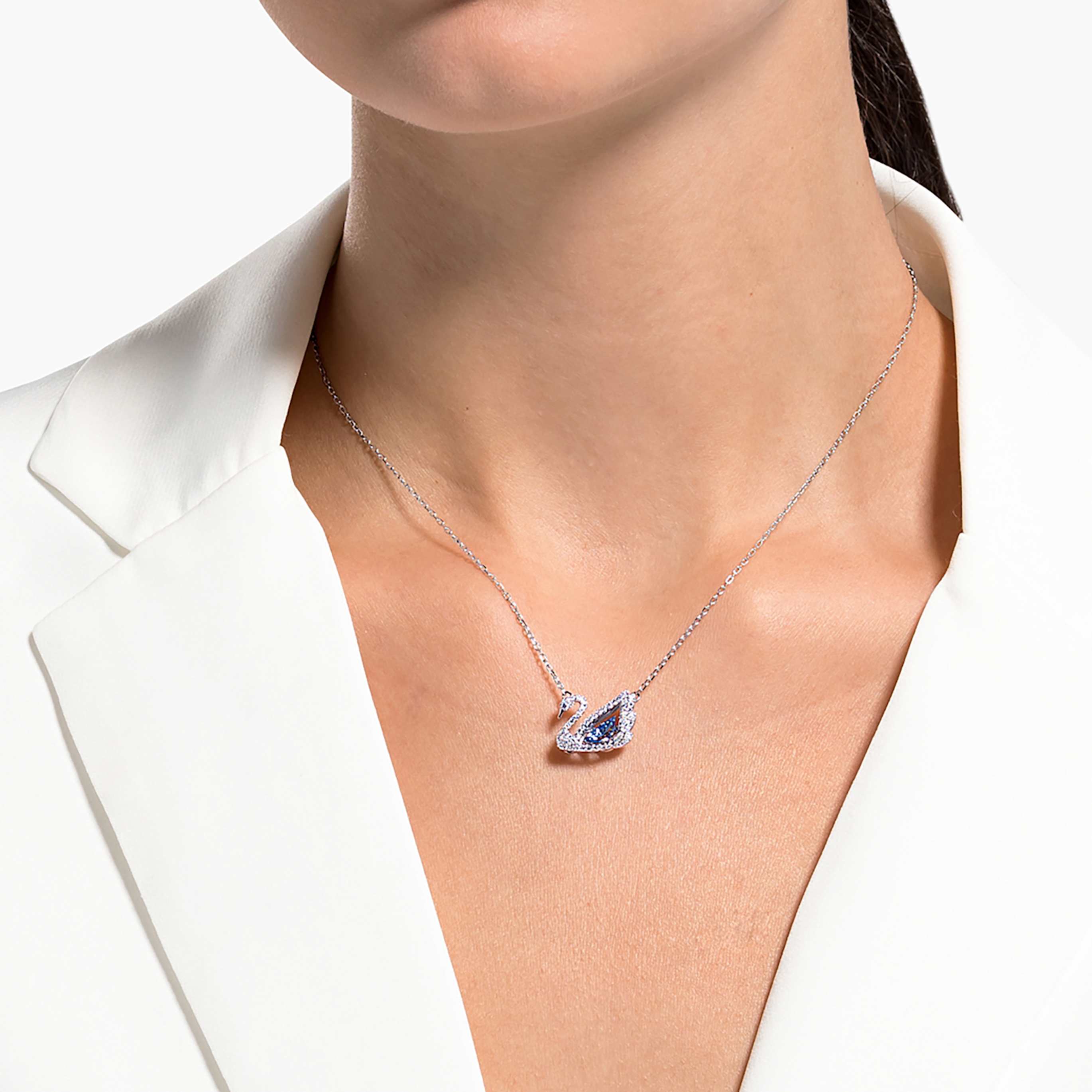 Swarovski Swan necklace Dancing swan, White, Rhodium plated