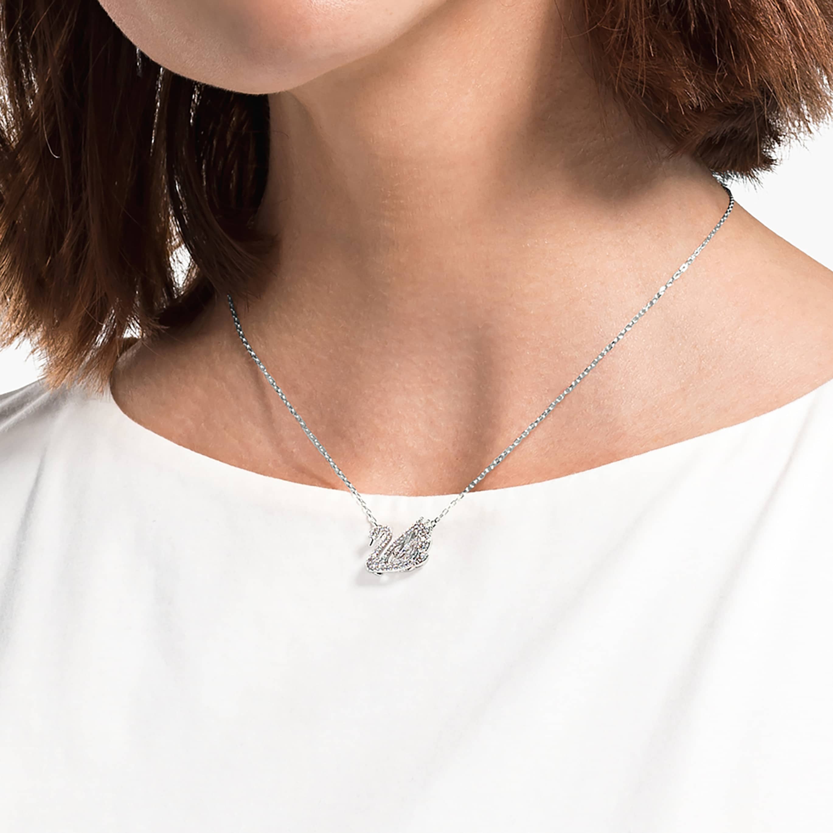Swarovski Swan necklace Dancing swan, Blue, Rhodium plated