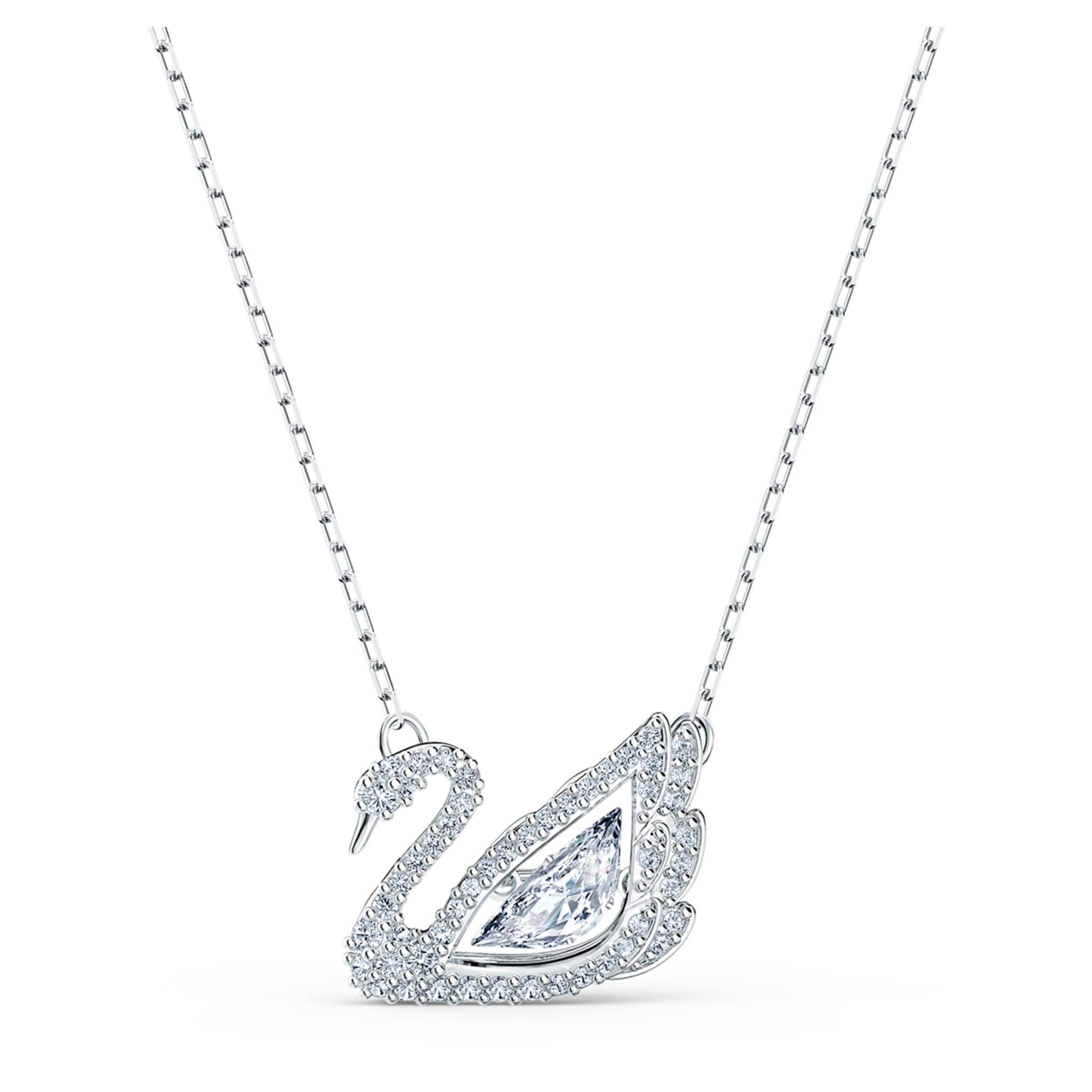 Swarovski Swan necklace Dancing swan, White, Rhodium plated