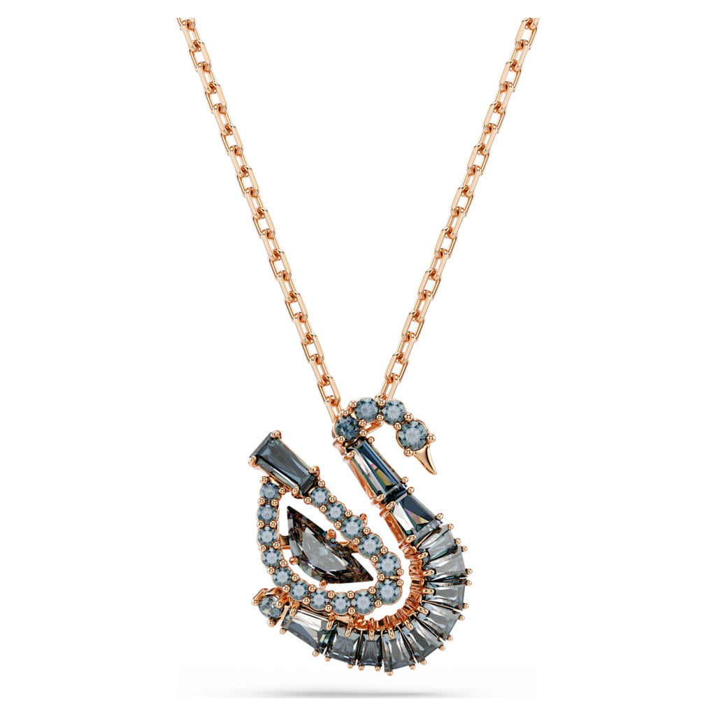 Swarovski Swan pendant Mixed cuts, Swan, Black, 18K rose gold finish