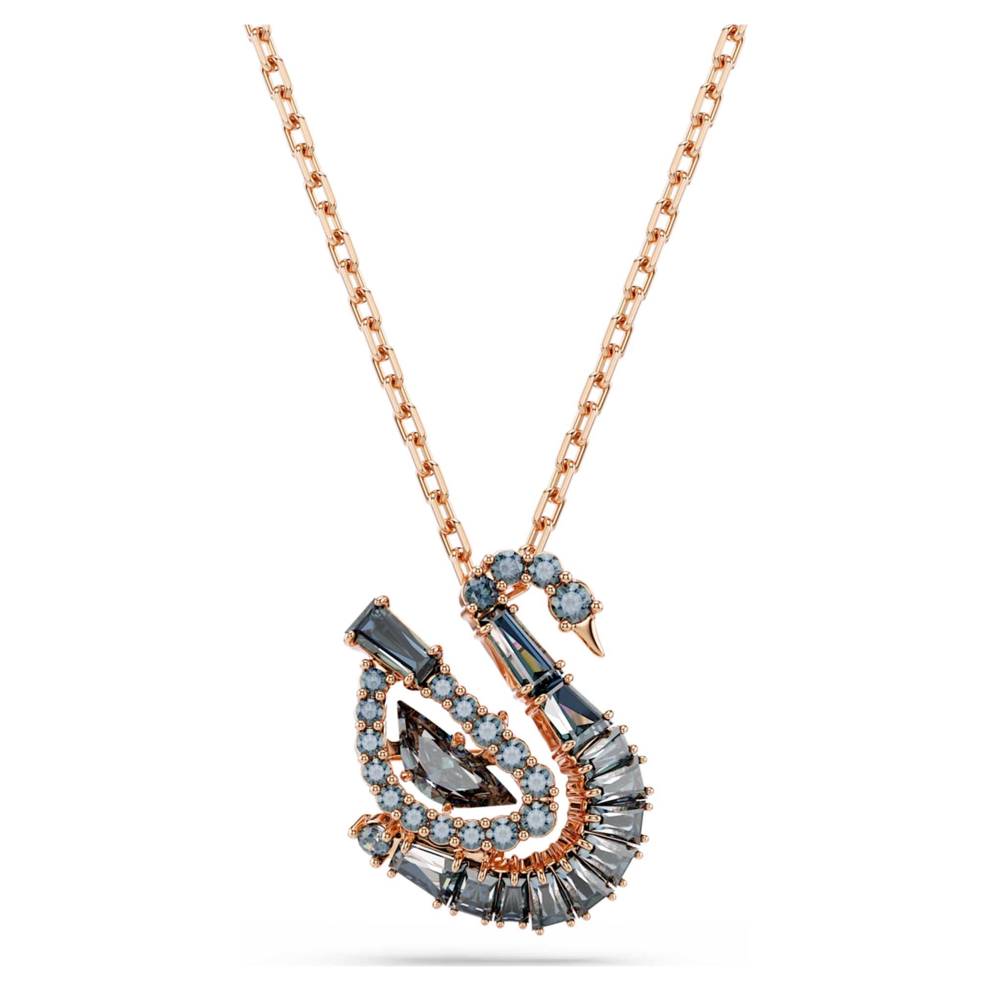 Swarovski Swan pendant Mixed cuts, Swan, Black, 18K rose gold finish