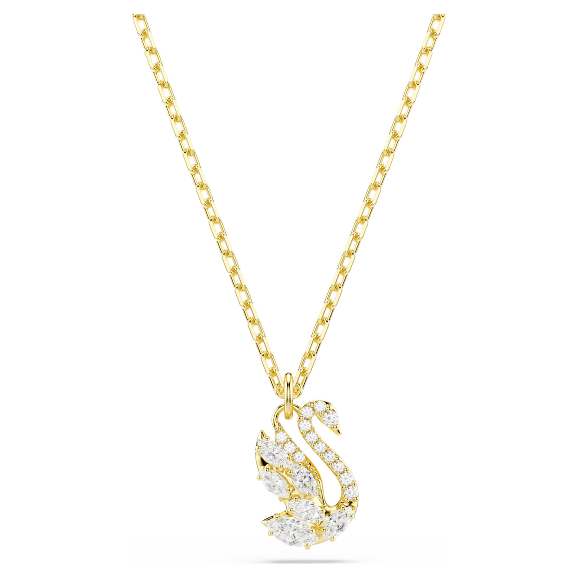 Swarovski Swan pendant Mixed cuts, Swan, White, 18K gold finish