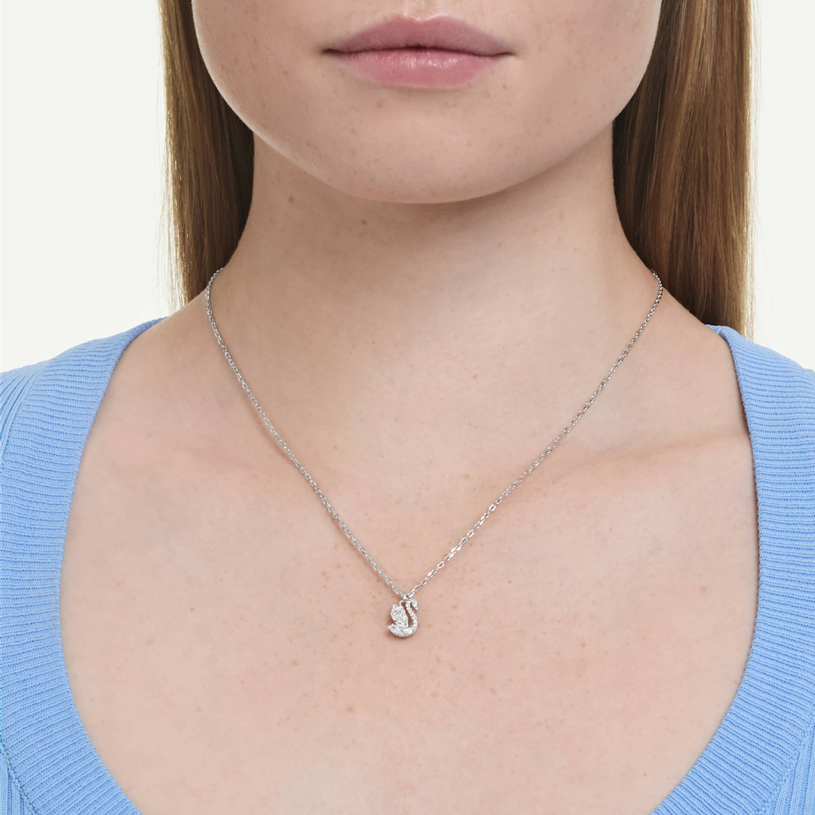 Swarovski Swan pendant Mixed cuts, Swan, White, 18K gold finish