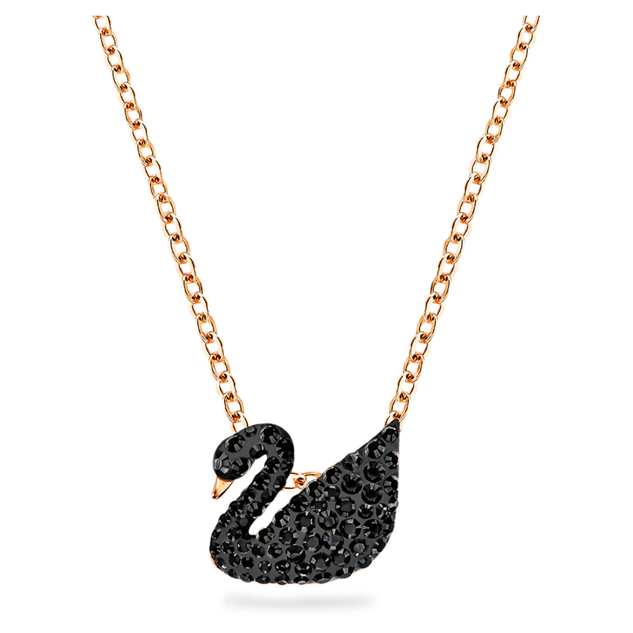 Swarovski Swan pendant Swan, Black, 18K rose gold finish