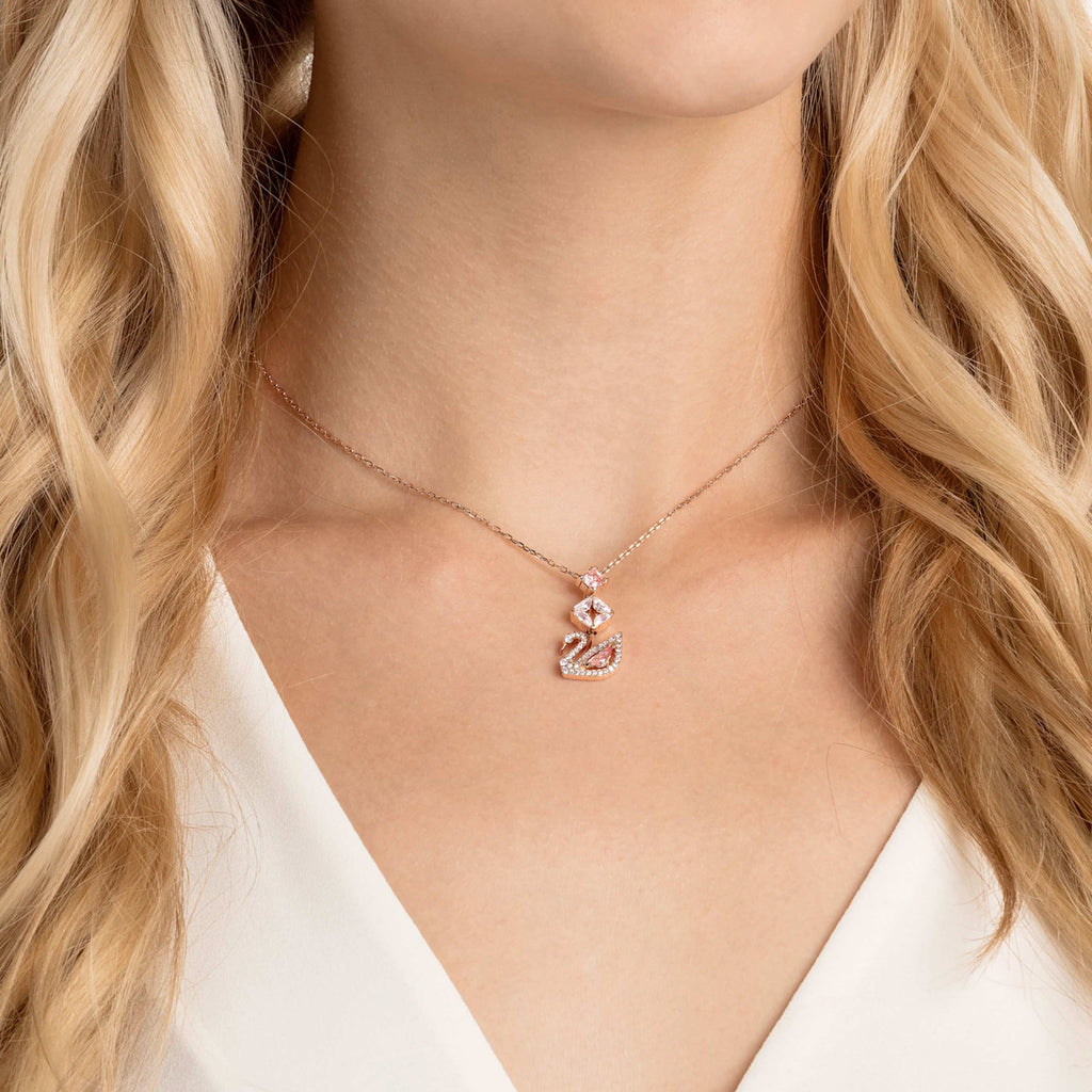 Swarovski Swan pendant Swan, Pink, 18K rose gold finish
