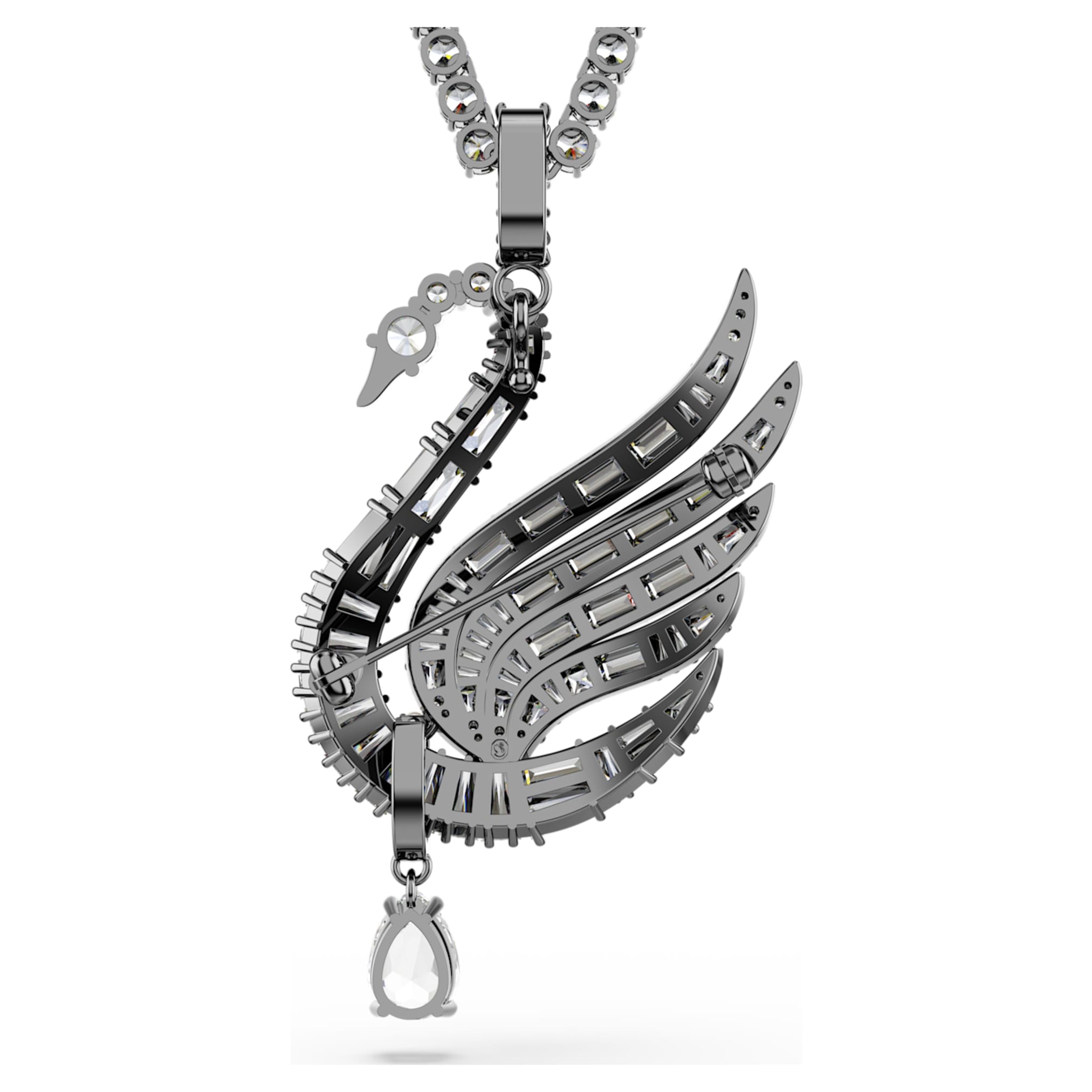 Swarovski Swan pendant and brooch Swan, White, Ruthenium plated