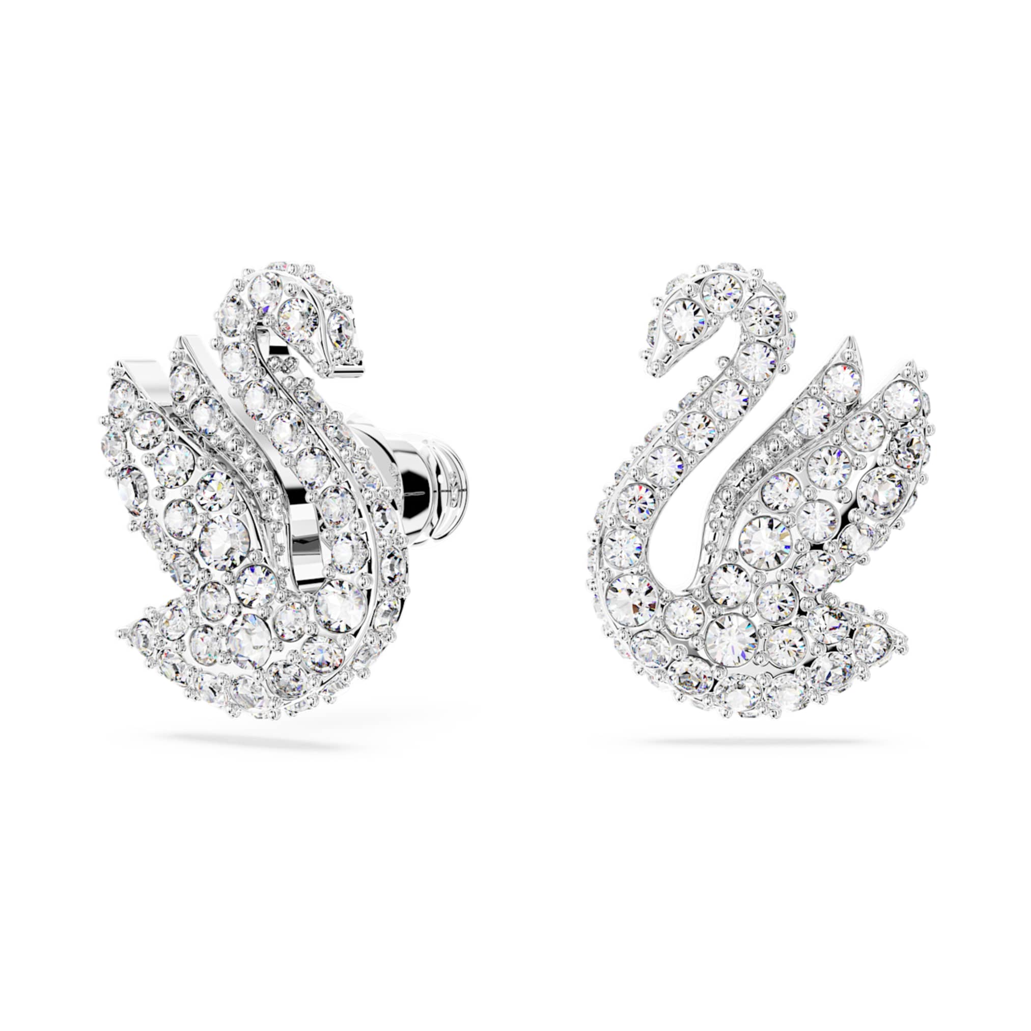 Swarovski Swan stud earrings Swan, White, Rhodium plated