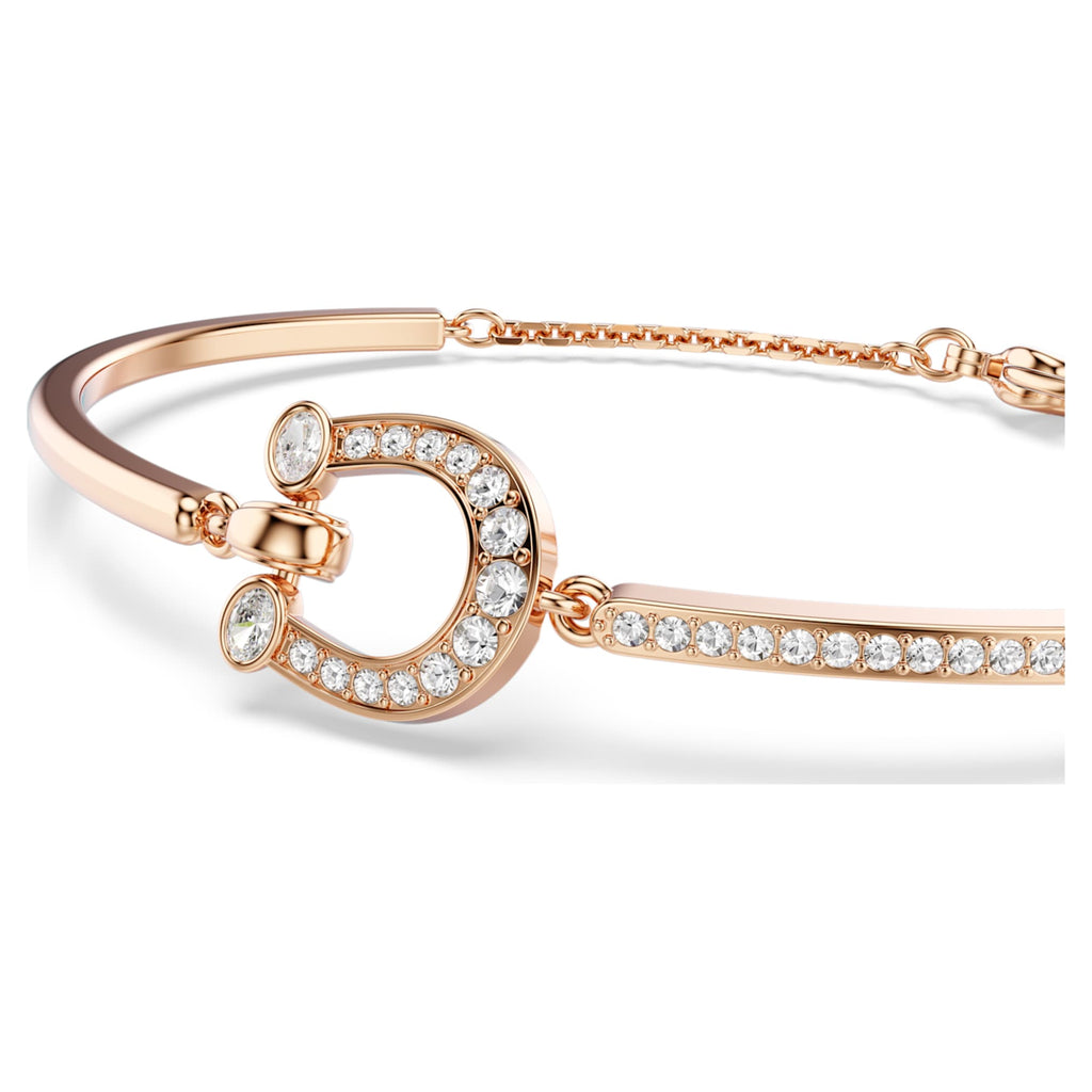 Swarovski Symbolica bangle Pavé, Horse shoe, White, 18K rose gold finish