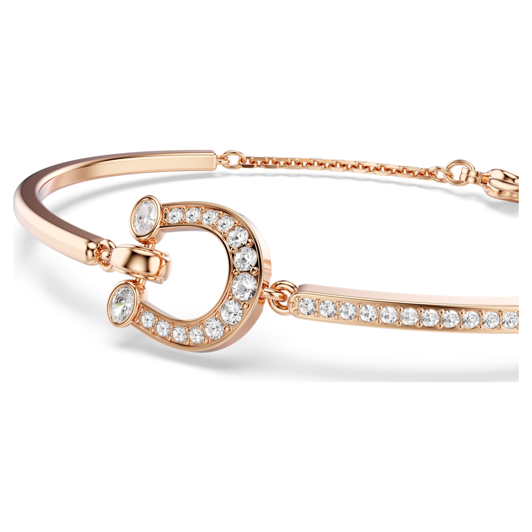 Swarovski Symbolica bangle Pavé, Horse shoe, White, 18K rose gold finish