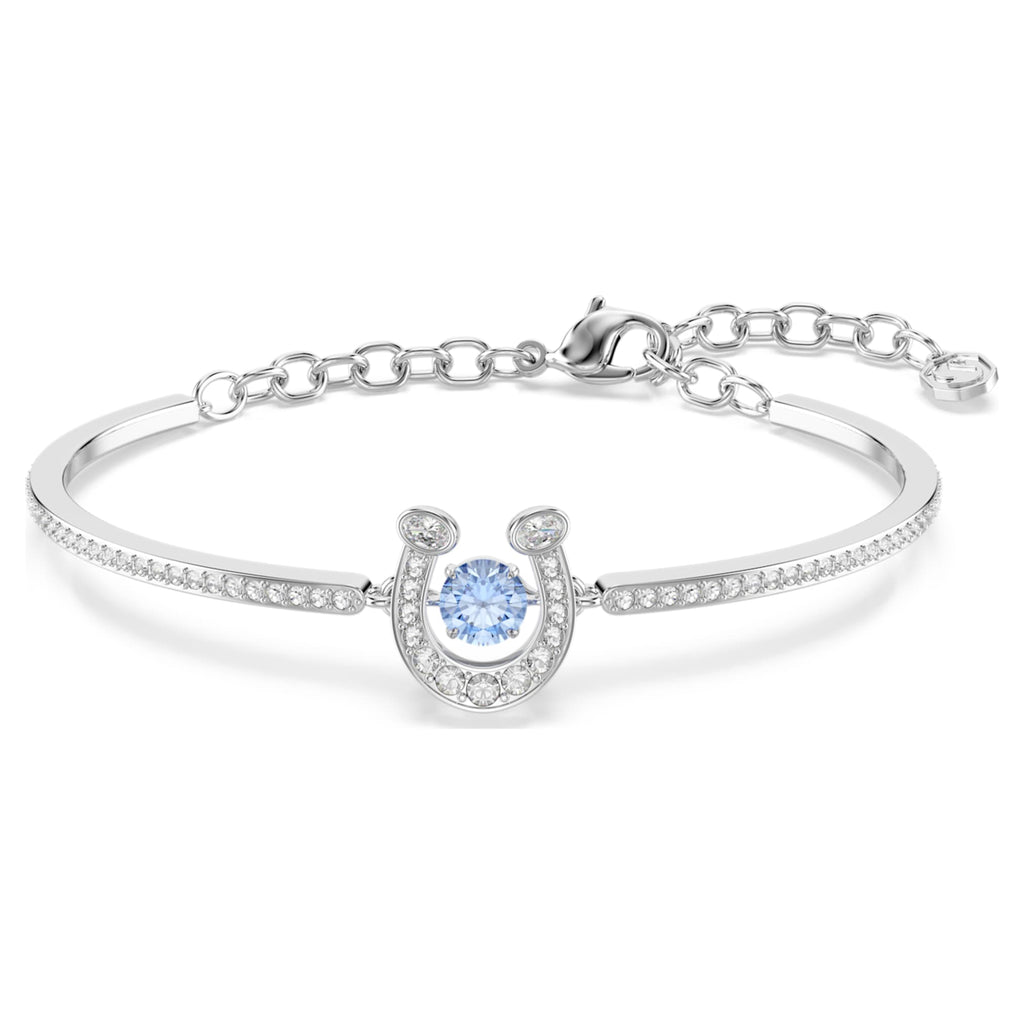 Swarovski Symbolica bangle Round cut, Pavé, Horse shoe, Blue, Rhodium plated