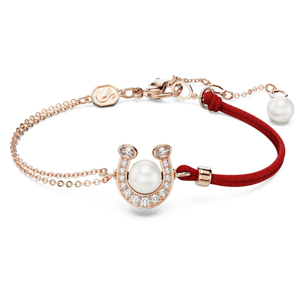 Swarovski Symbolica bracelet Crystal pearl, Pavé, Horse shoe, White, 18K rose gold finish
