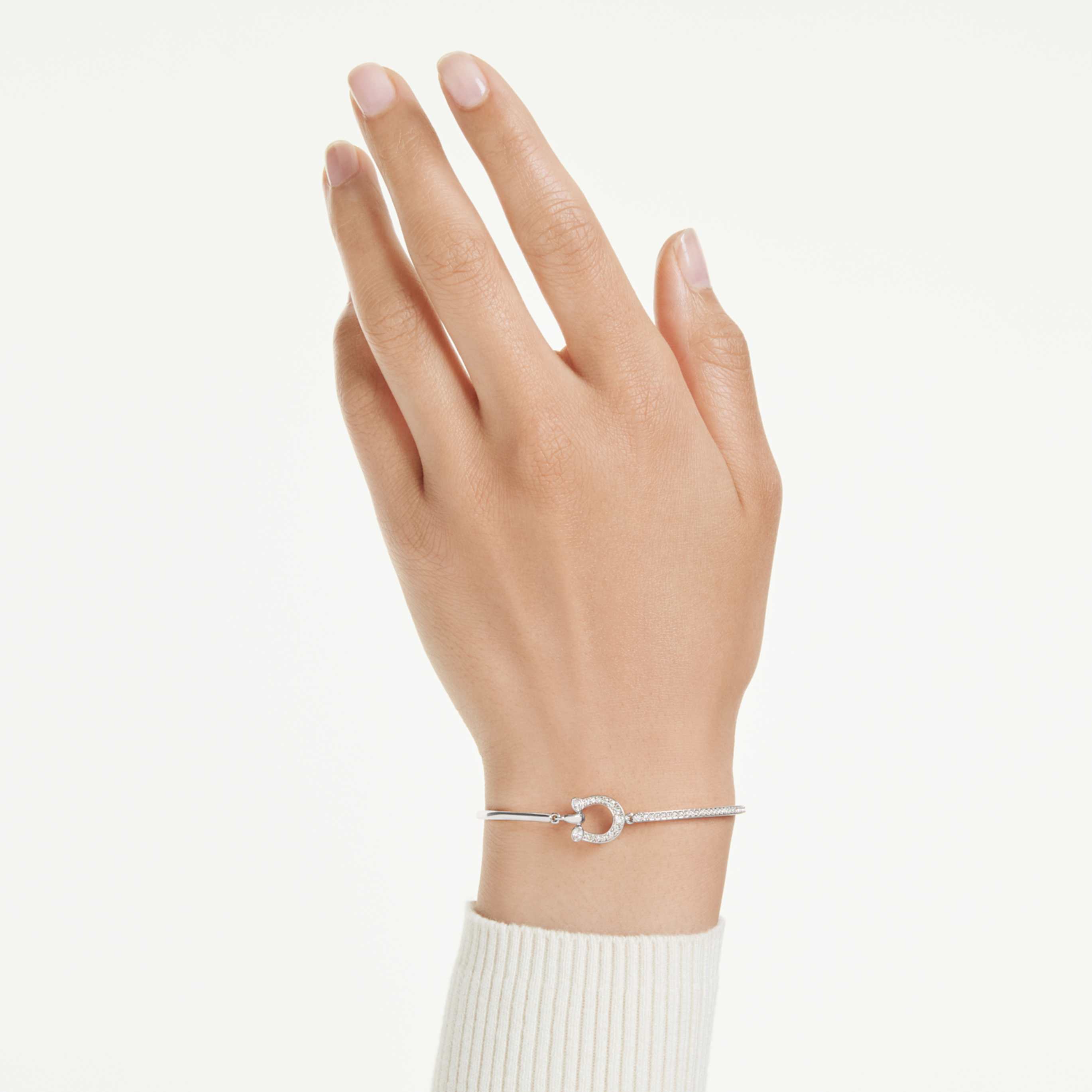 Swarovski Symbolica bangle Pavé, Horse shoe, White, 18K rose gold finish