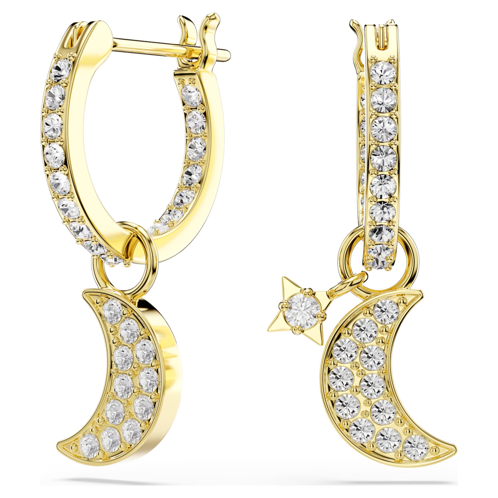 Swarovski Symbolica drop earrings Round cut, Moon, White, 18K gold finish