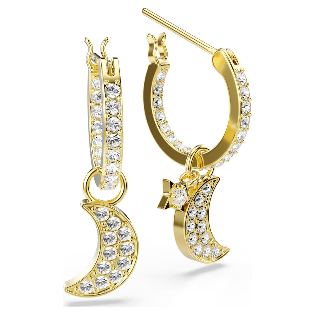 Swarovski Symbolica drop earrings Round cut, Moon, White, 18K gold finish
