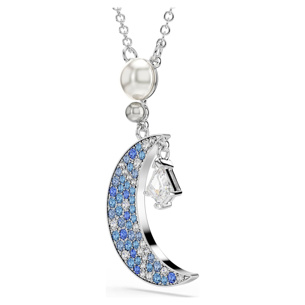 Swarovski Symbolica pendant Round cut, Moon, Blue, Rhodium plated