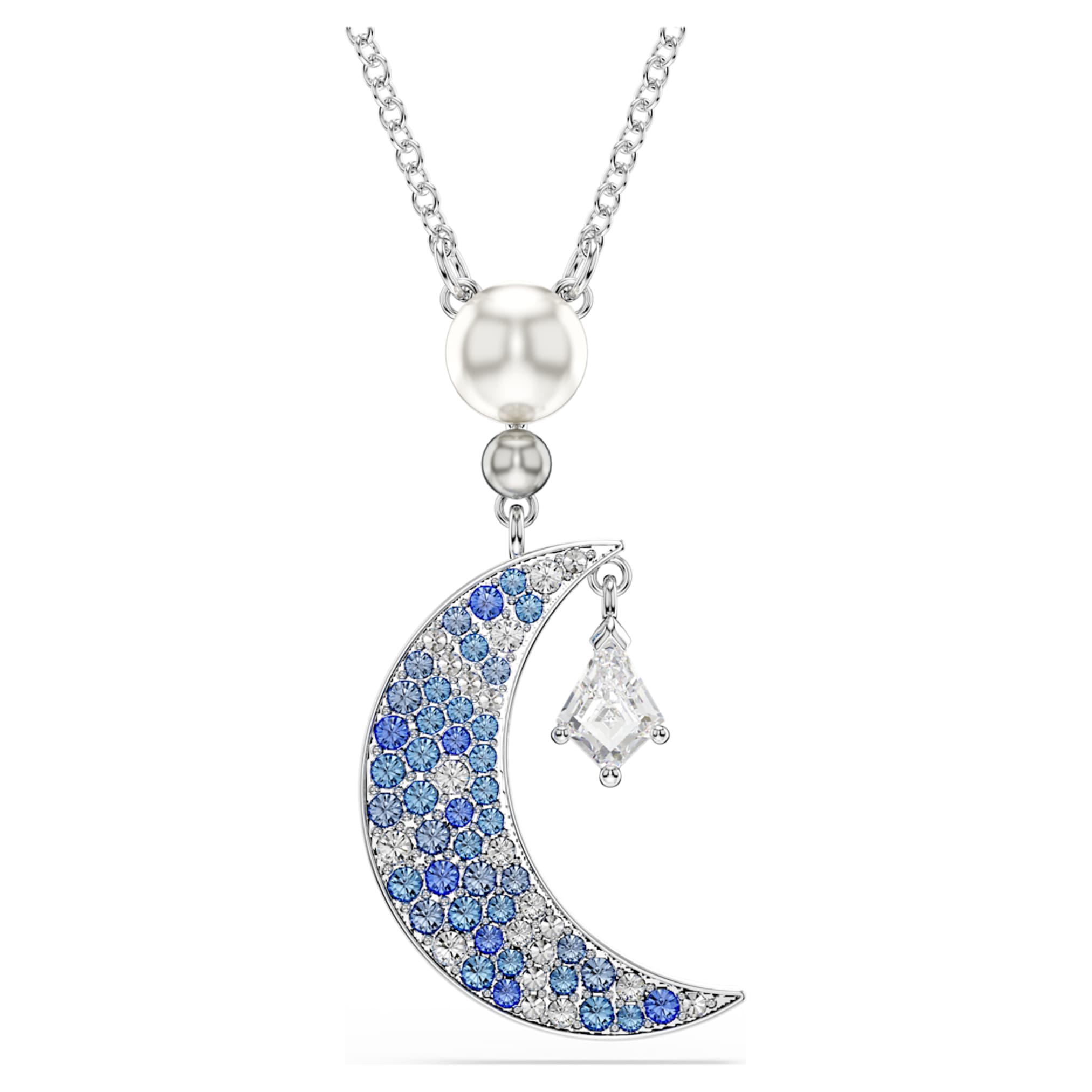 Swarovski Symbolica pendant Round cut, Moon, Blue, Rhodium plated