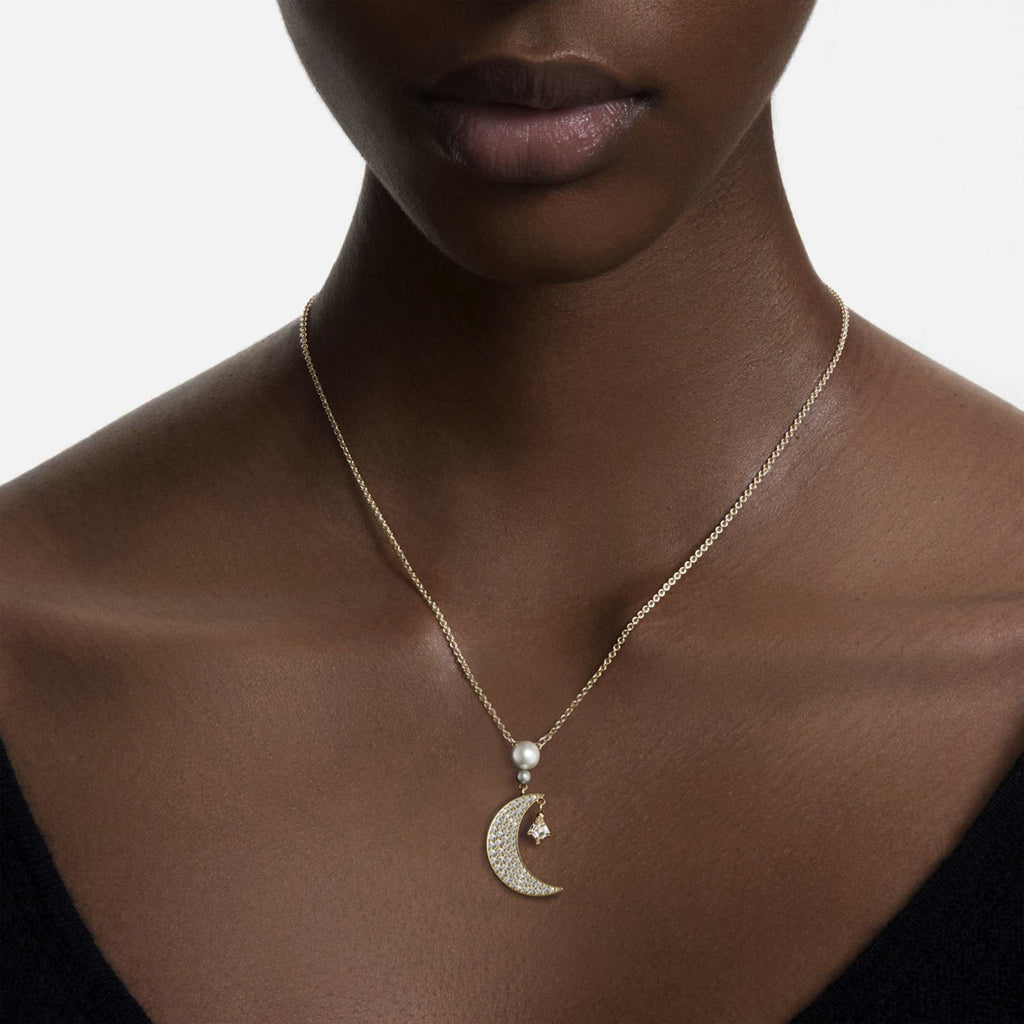 Swarovski Symbolica pendant Round cut, Moon, Blue, Rhodium plated