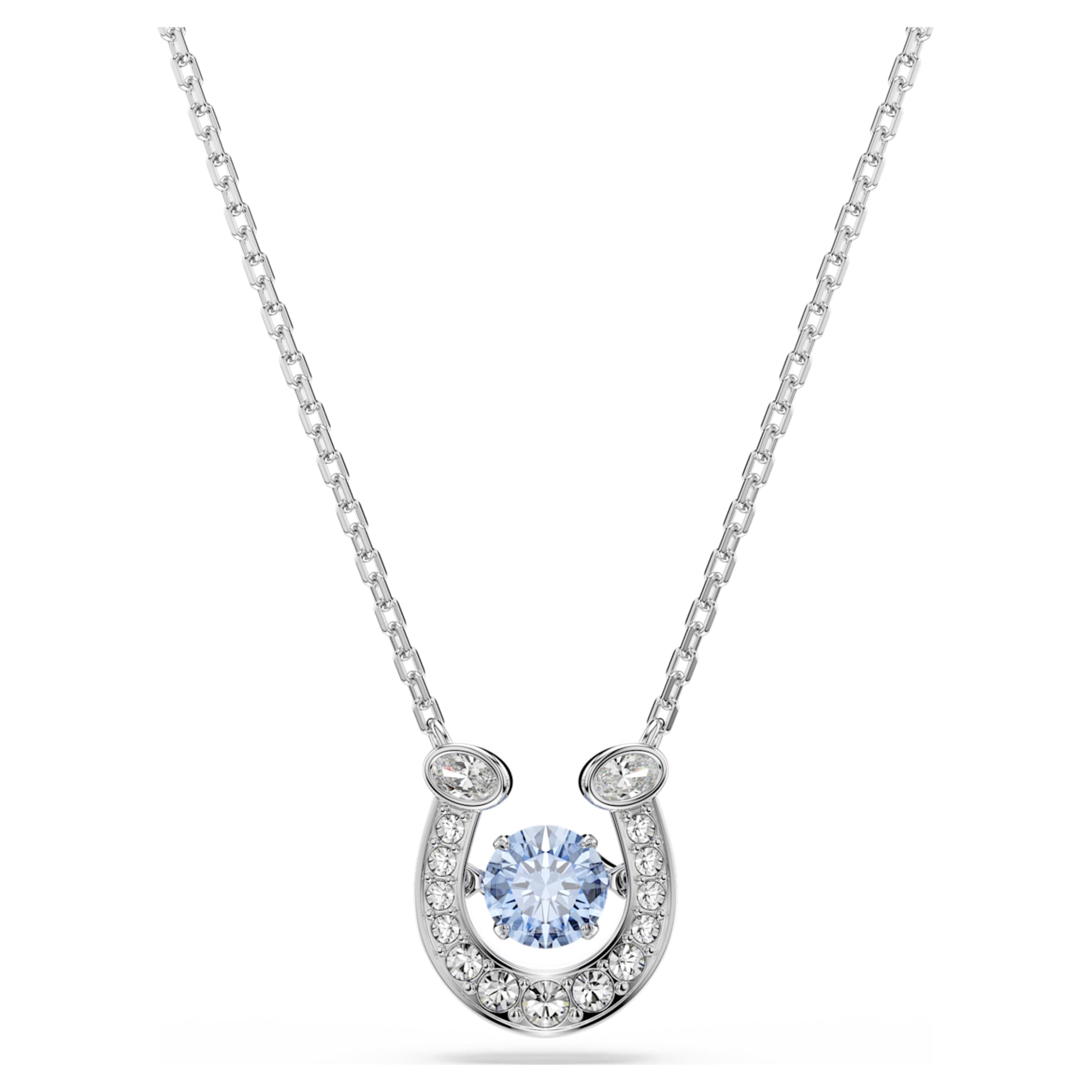 Swarovski Symbolica pendant Round cut, Pavé, Horse shoe, Blue, Rhodium plated