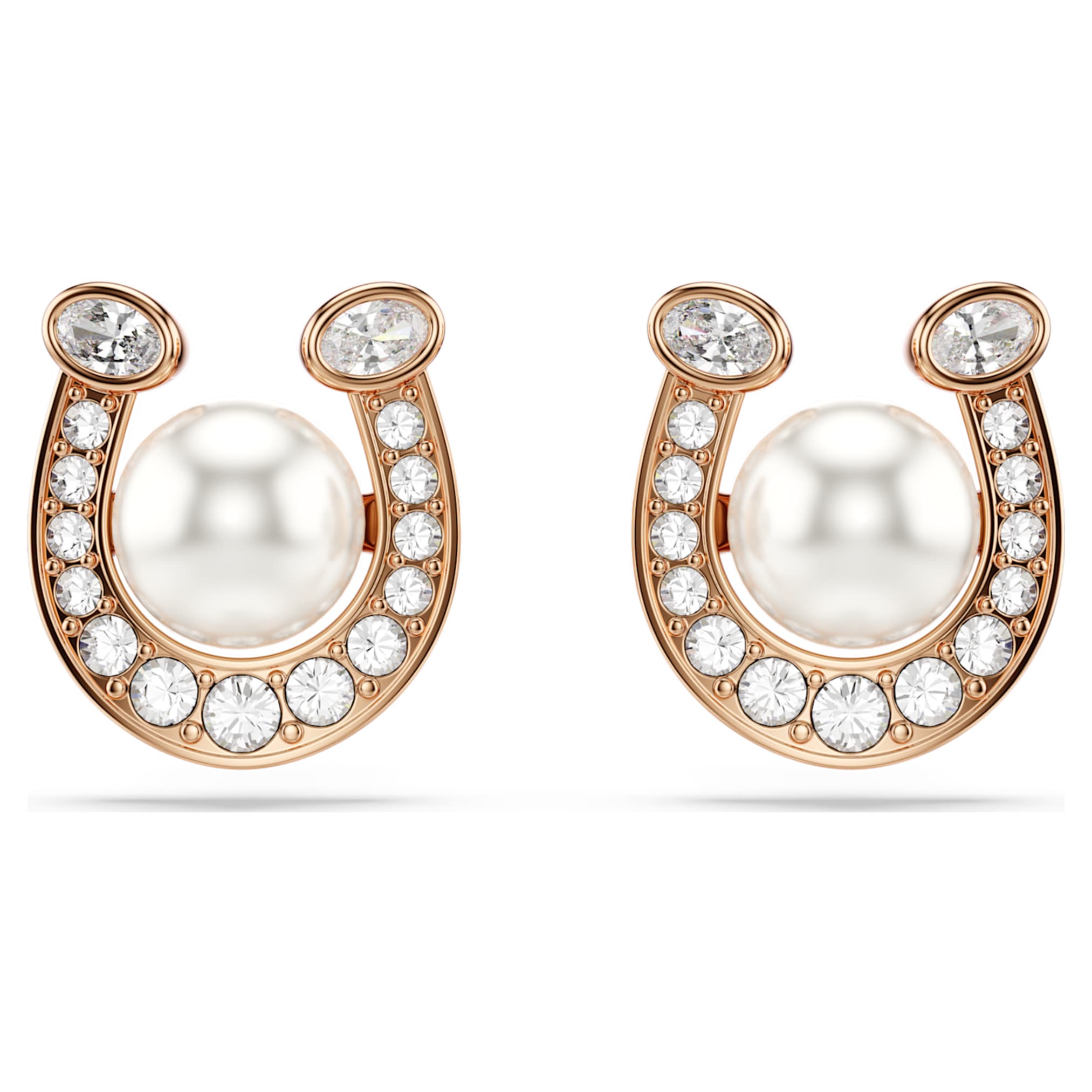 Swarovski Symbolica stud earrings Crystal pearl, Pavé, Horse shoe, White, 18K rose gold finish