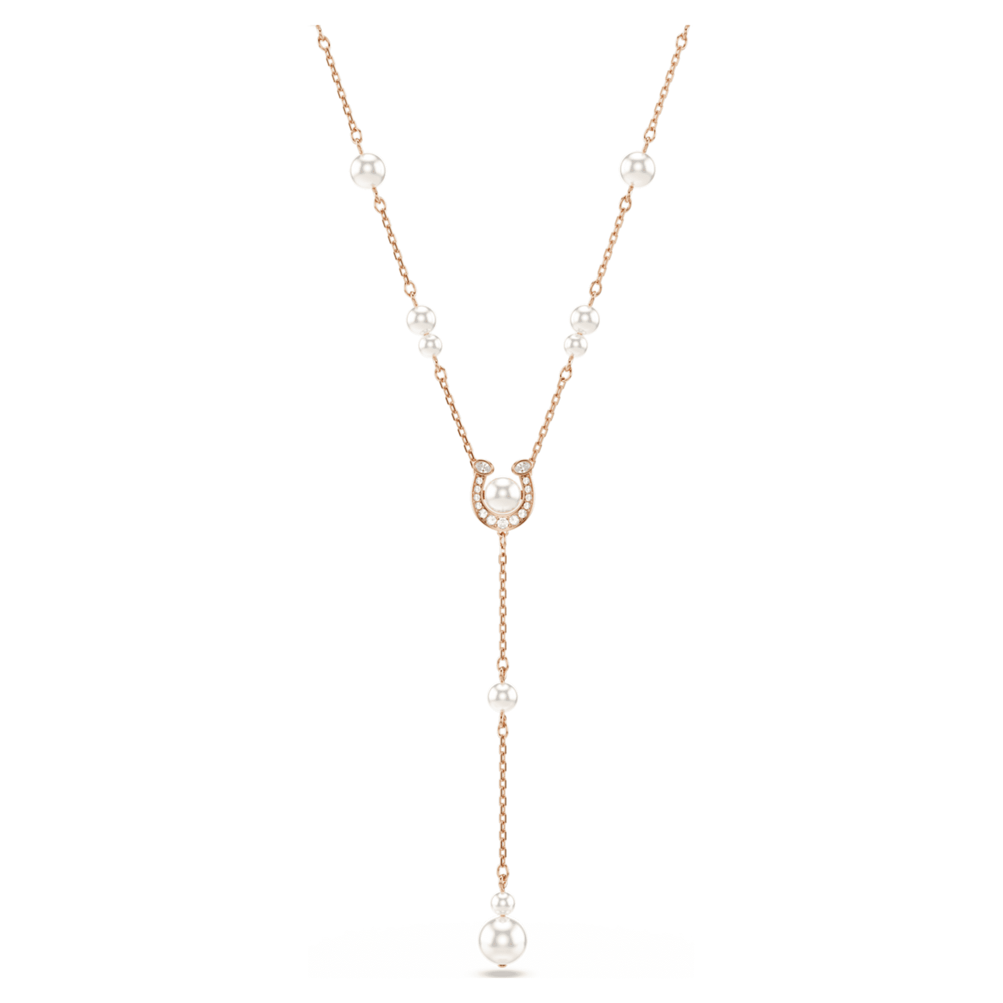 Swarovski Symbolica y necklace Crystal pearl, Pavé, Horse shoe, White, 18K rose gold finish