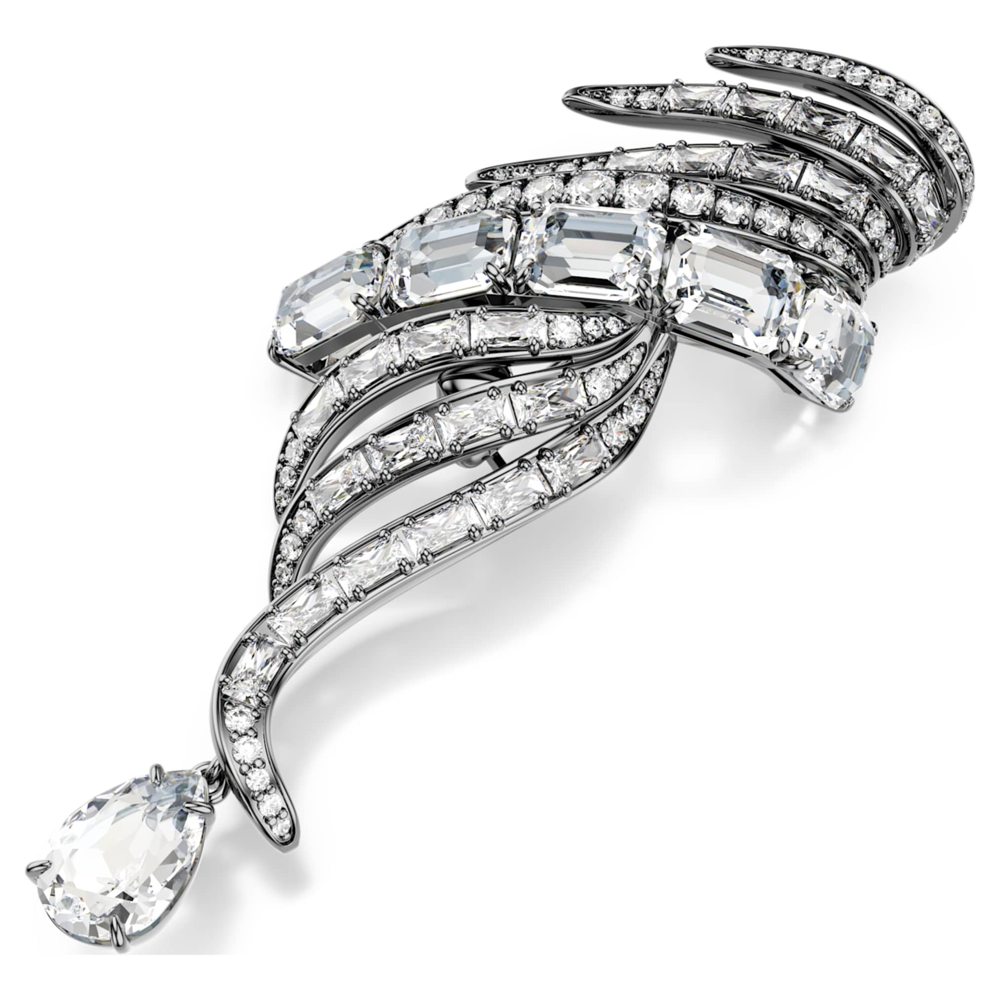 Swarovski The Vienna Collection brooch Feather, White, Ruthenium plated