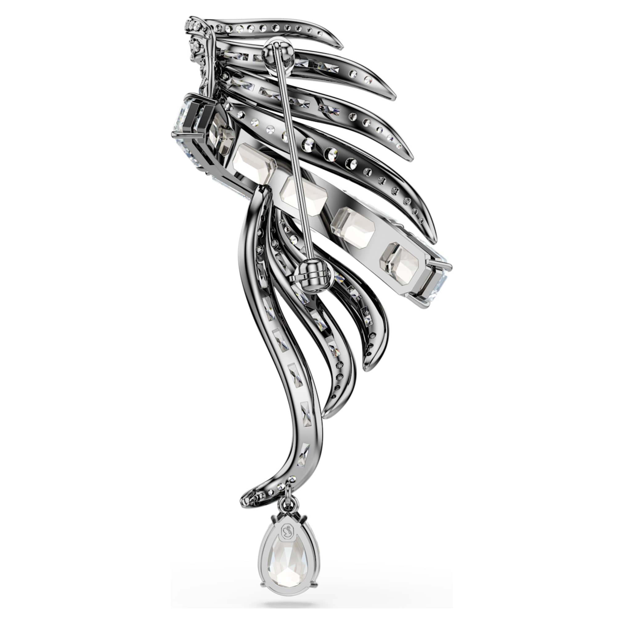 Swarovski The Vienna Collection brooch Feather, White, Ruthenium plated