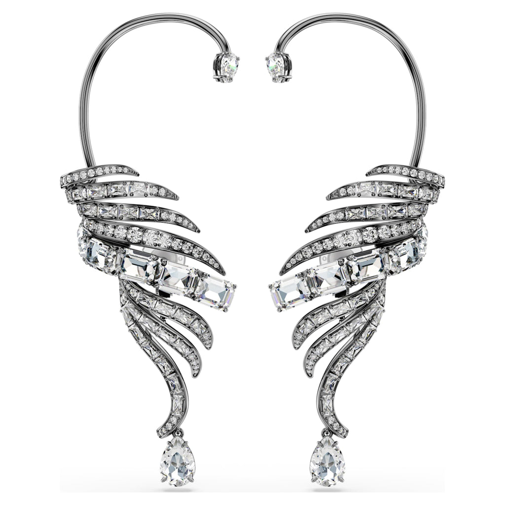 Swarovski The Vienna Collection ear cuffs Feather, Large, White, Ruthenium plated