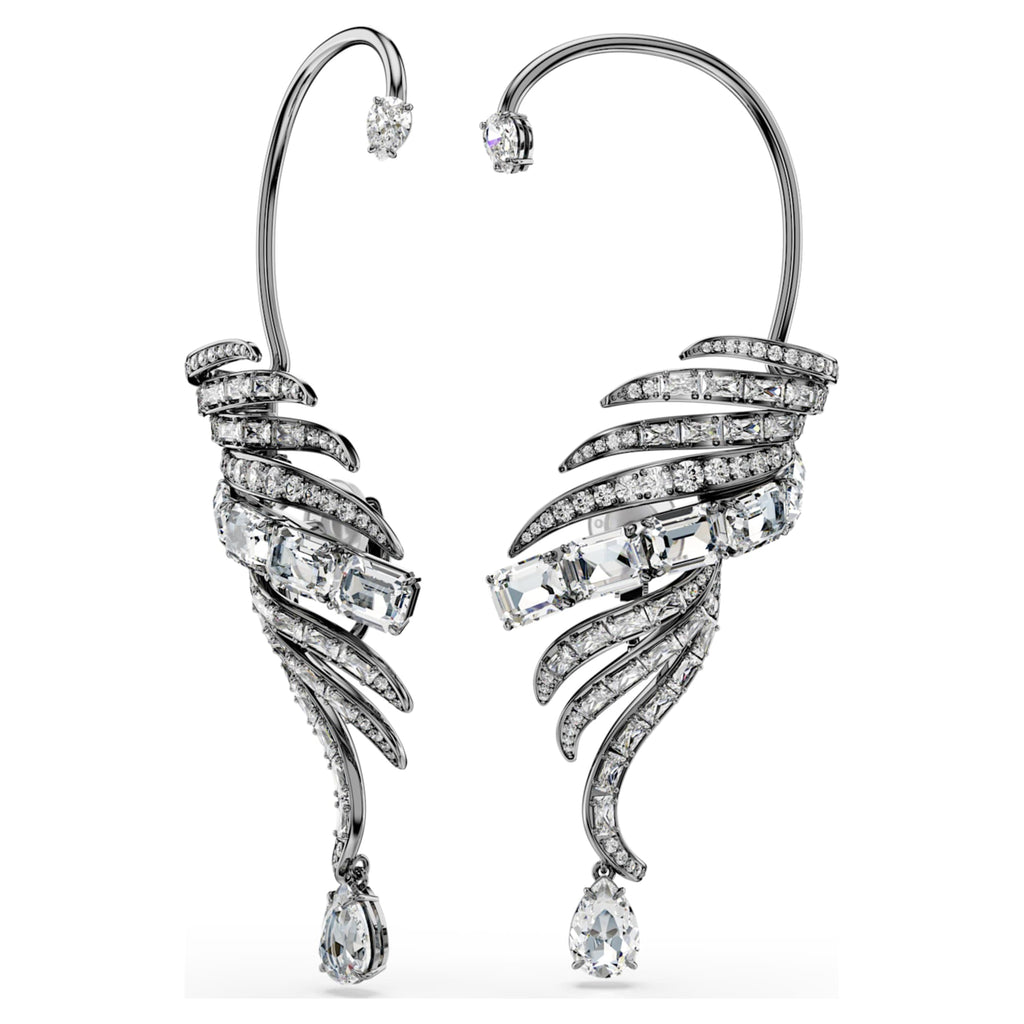 Swarovski The Vienna Collection ear cuffs Feather, Large, White, Ruthenium plated