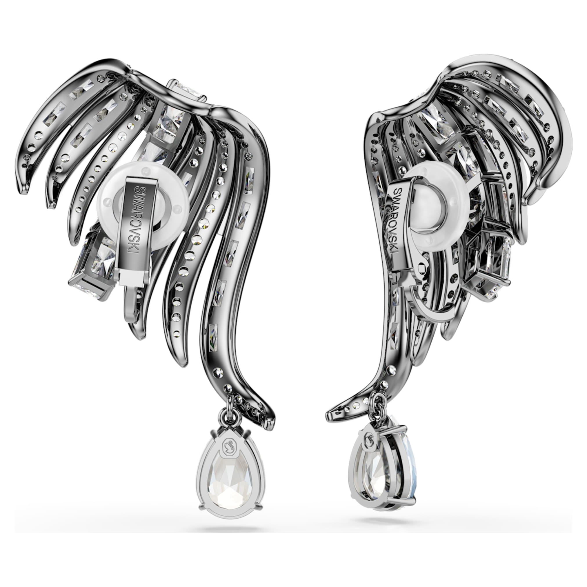 Swarovski The Vienna Collection ear cuffs Feather, White, Ruthenium plated