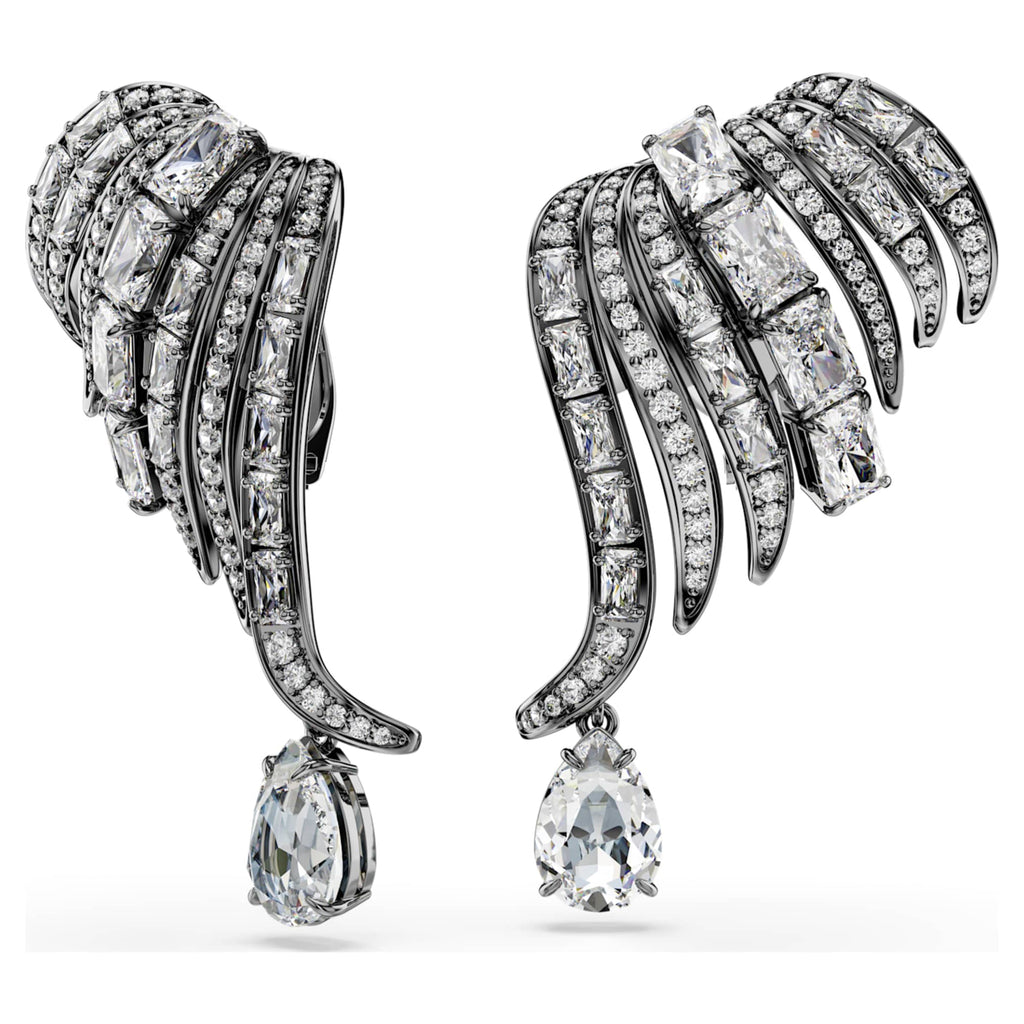 Swarovski The Vienna Collection ear cuffs Feather, White, Ruthenium plated