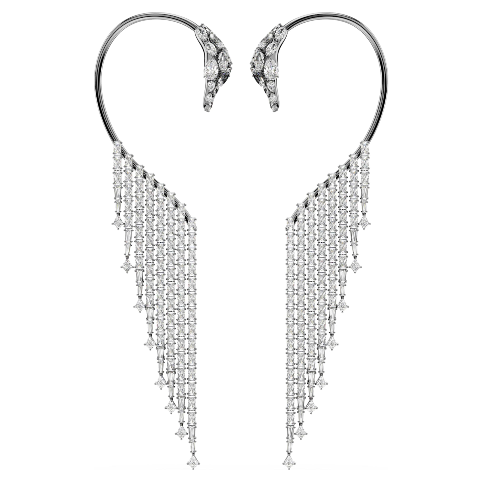 Swarovski The Vienna Collection ear cuffs Swan, White, Ruthenium plated
