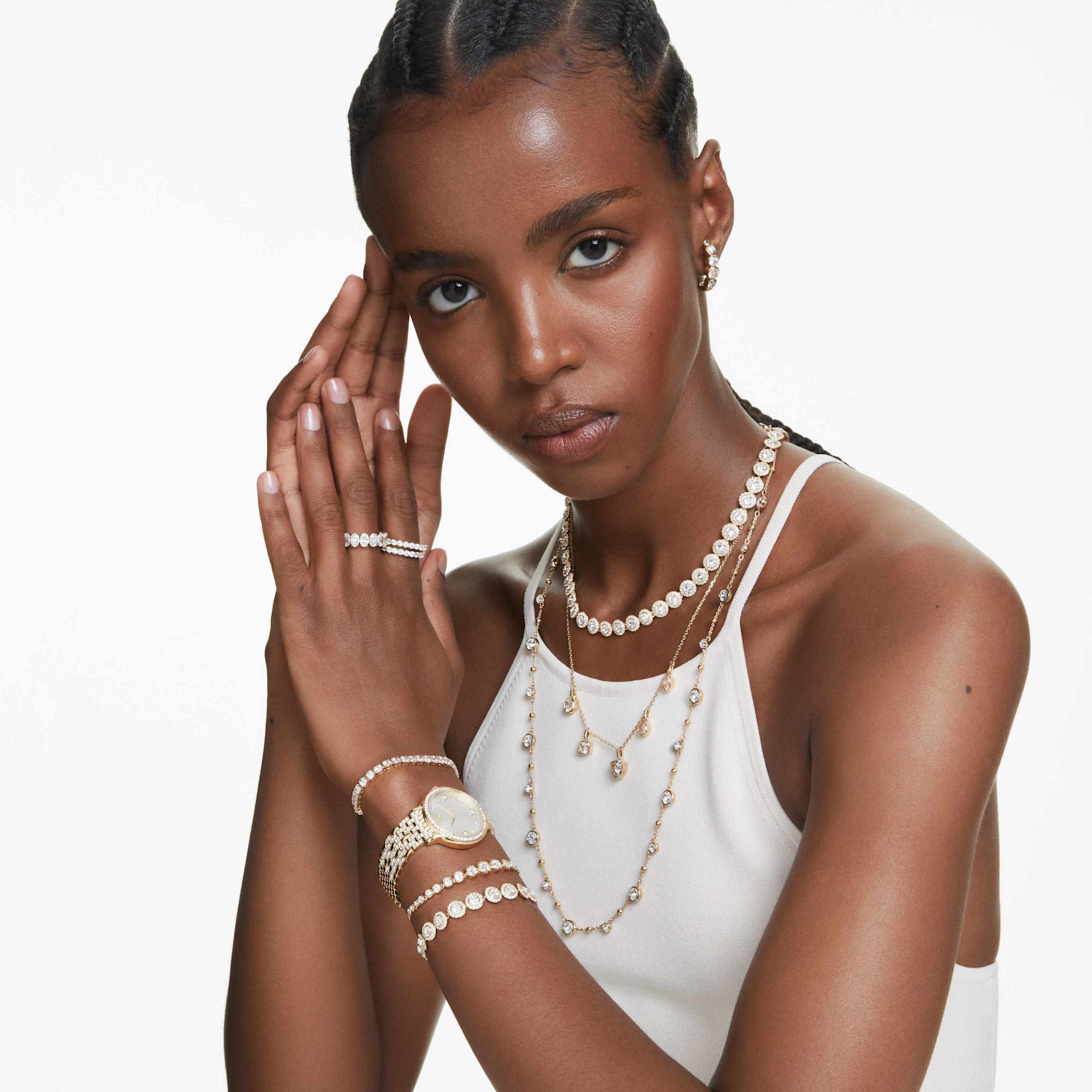Swarovski Una Angelic bracelet Round cut, Pavé, Medium, White, 18K gold finish