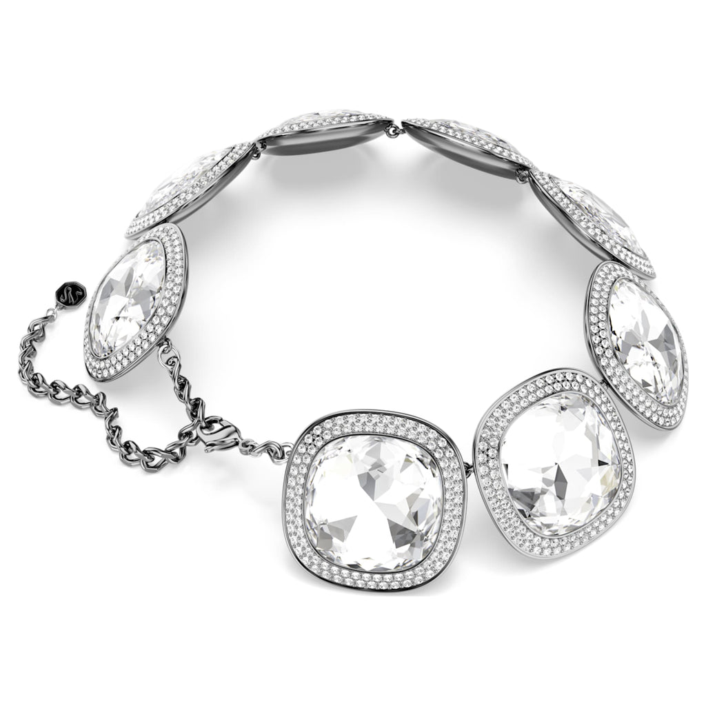 Swarovski Una Angelic choker Cushion cut, White, Ruthenium plated