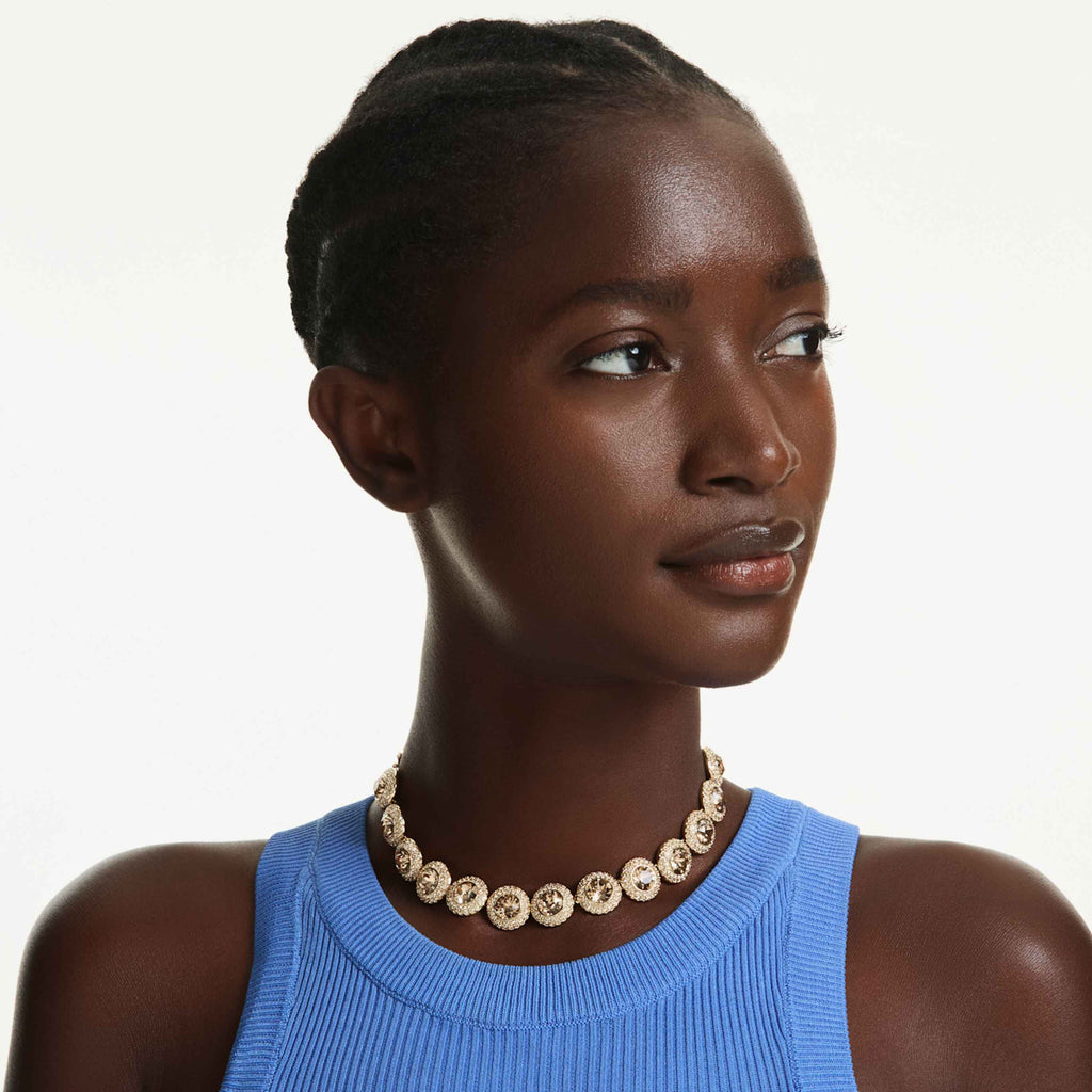 Swarovski Una Angelic choker Round cut, Caramel, 18K gold finish