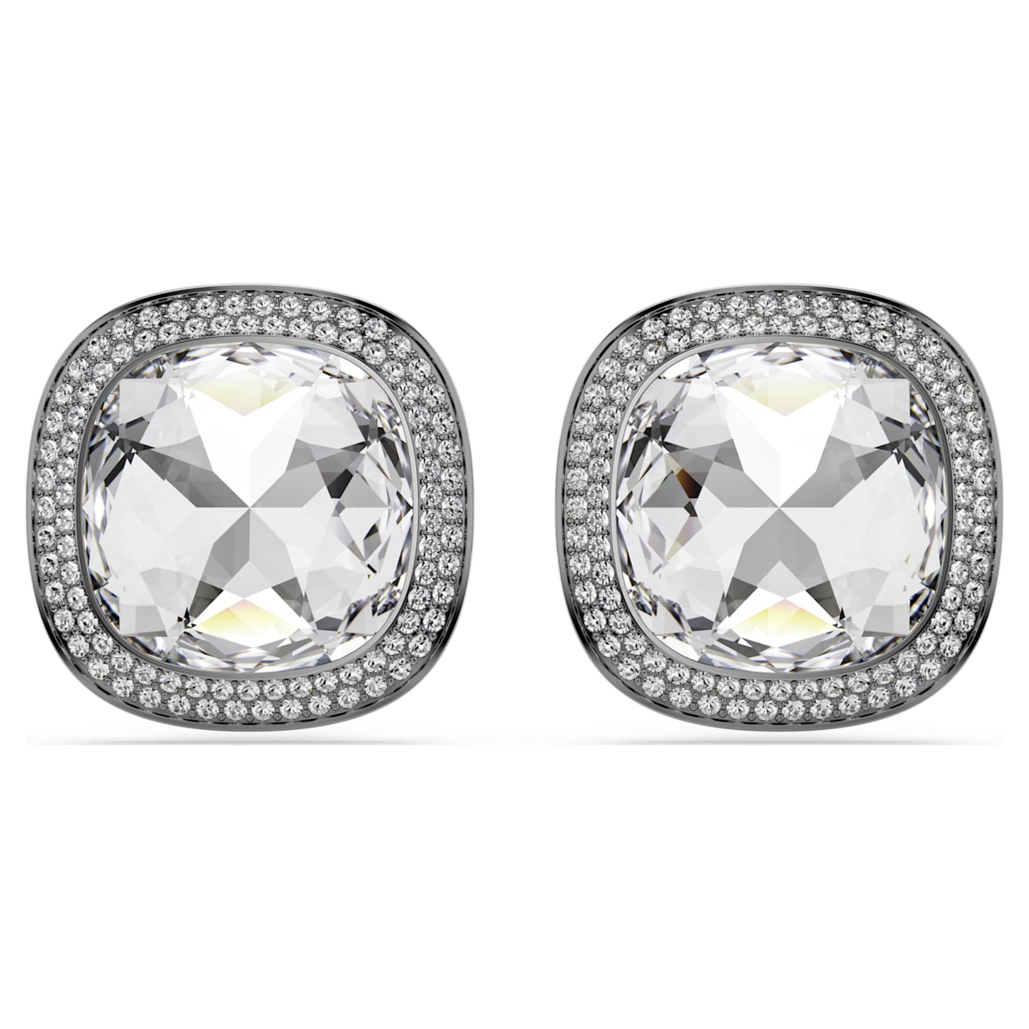 Swarovski Una Angelic clip earrings Cushion cut, White, Ruthenium plated
