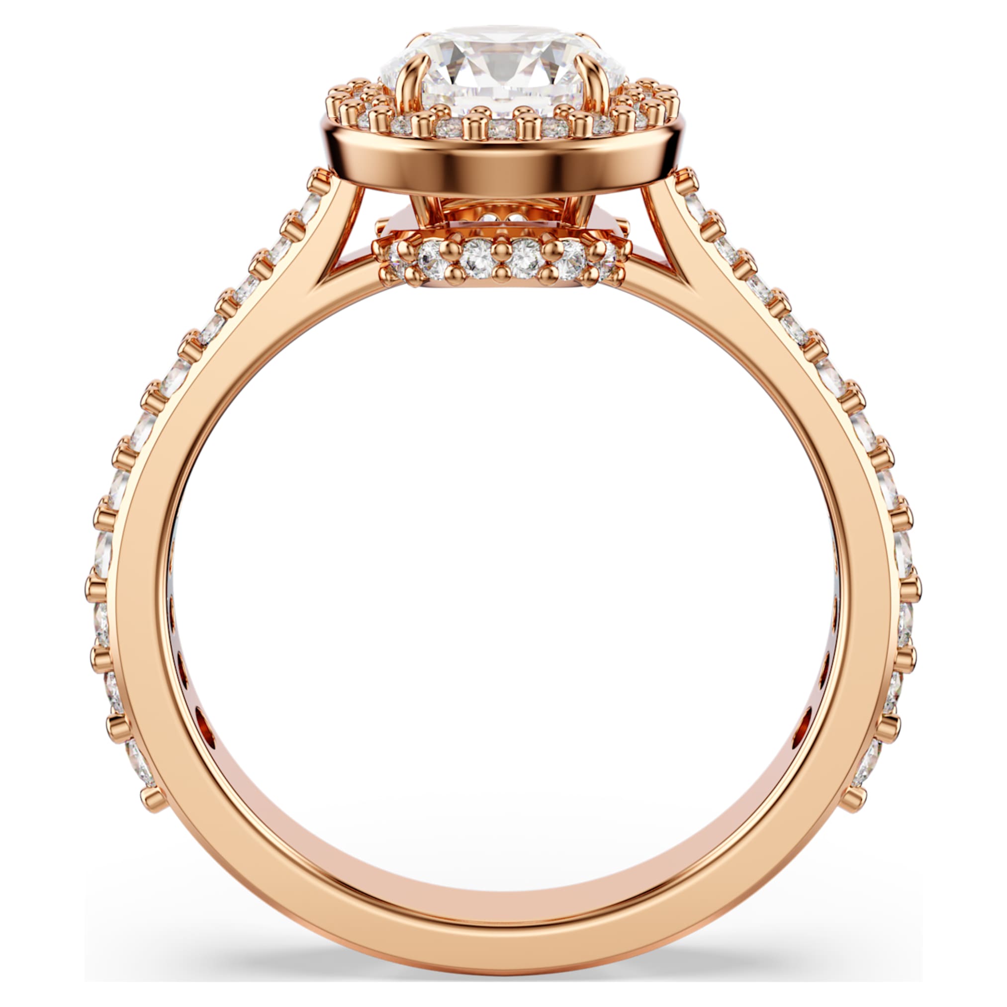 Swarovski Una Angelic cocktail ring Round cut, Pavé, White, 18K rose gold finish