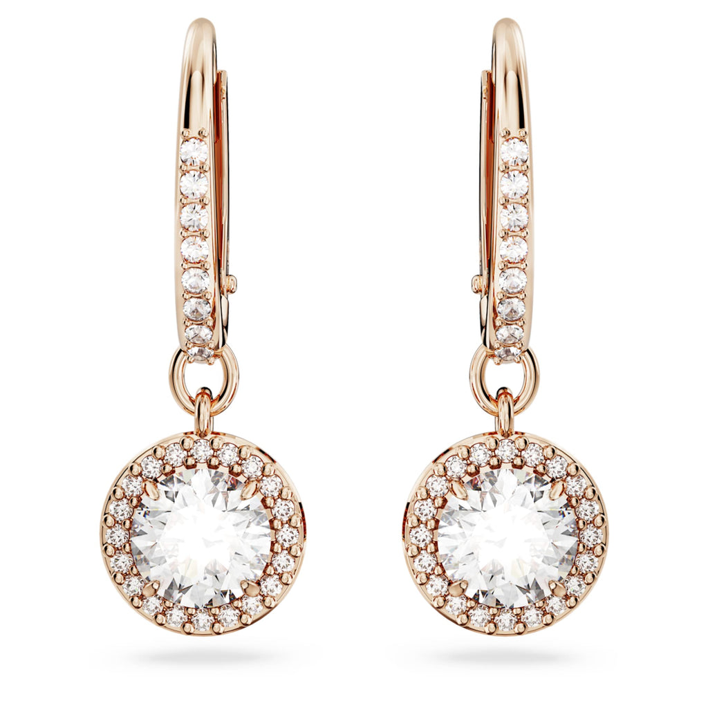 Swarovski Una Angelic drop earrings Round cut, Pavé, White, 18K rose gold finish