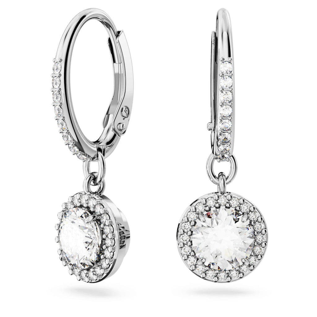 Swarovski Una Angelic drop earrings Round cut, Pavé, White, Rhodium plated