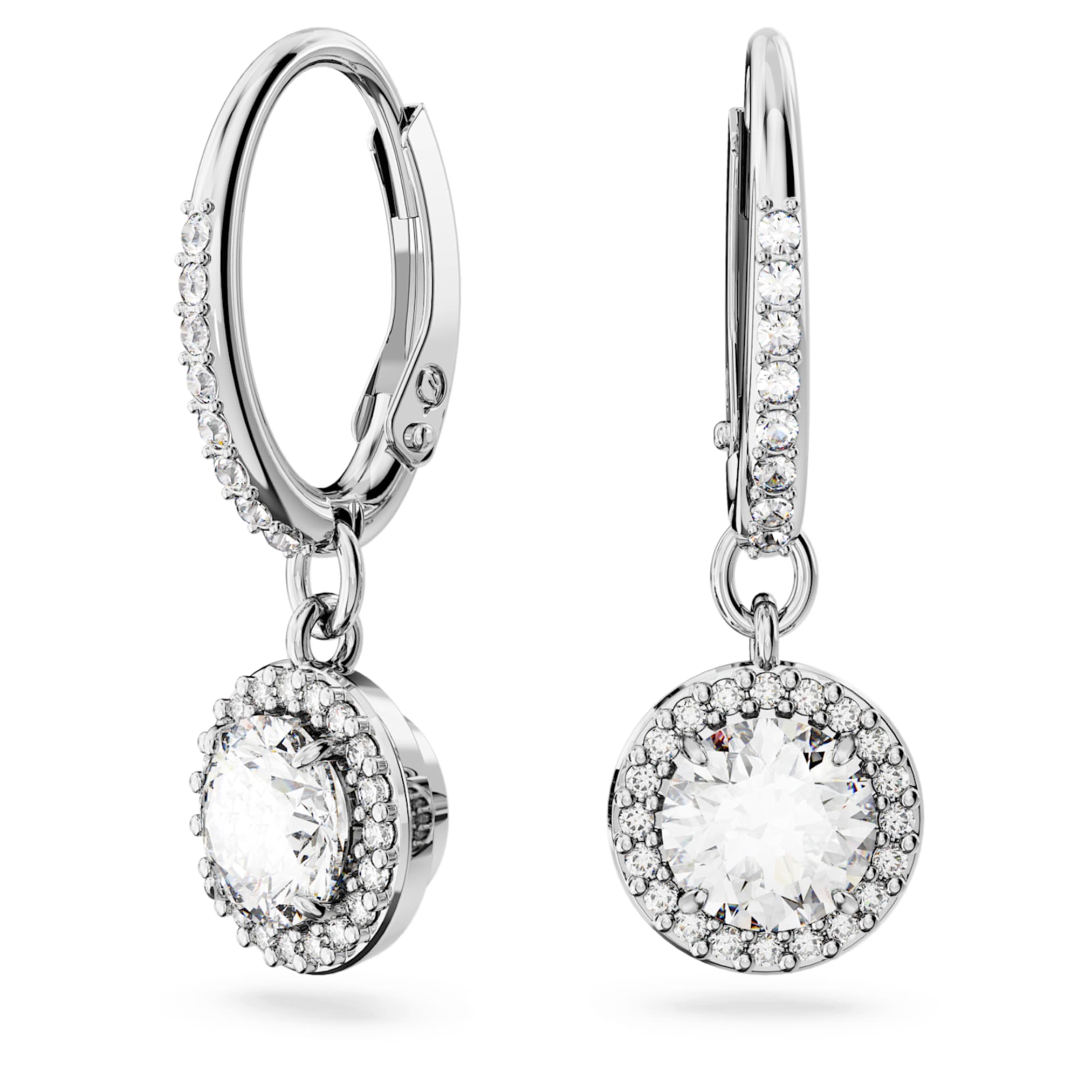 Swarovski Una Angelic drop earrings Round cut, Pavé, White, Rhodium plated