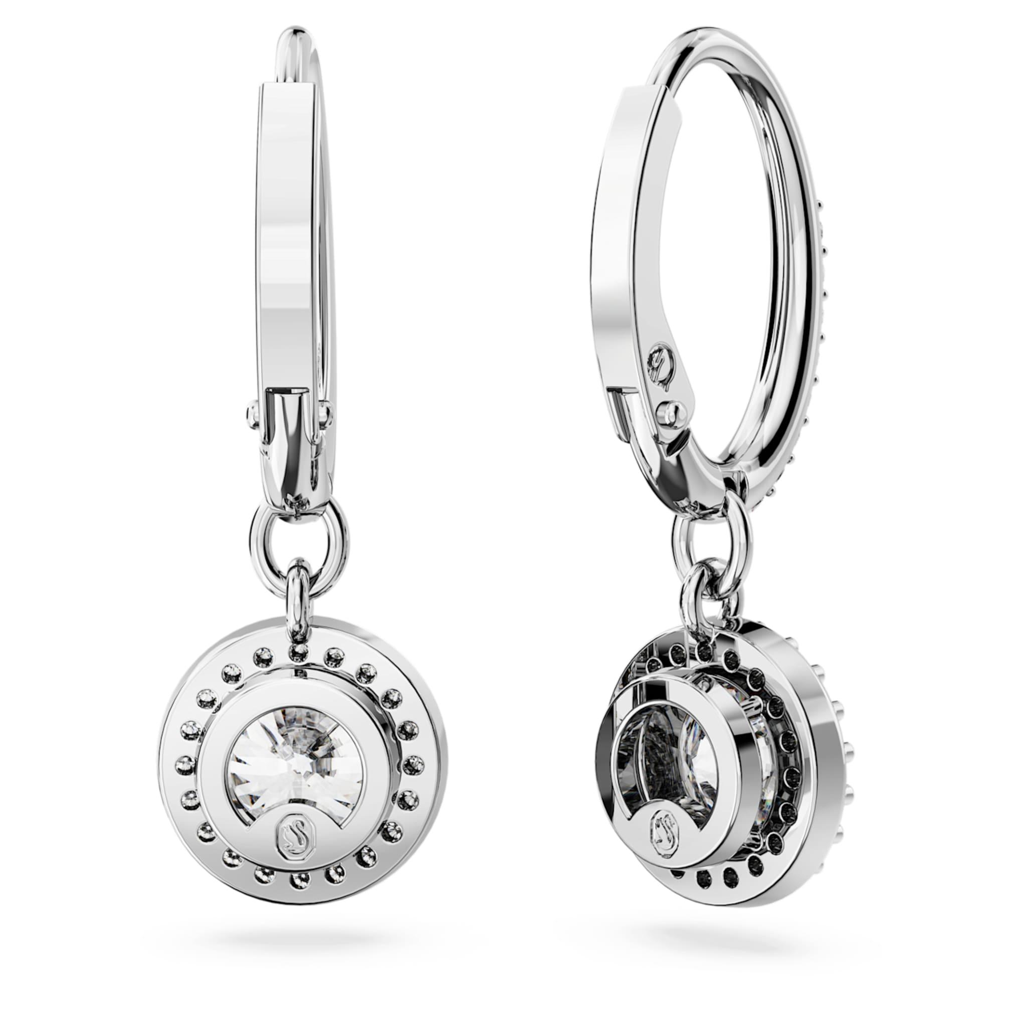 Swarovski Una Angelic drop earrings Round cut, Pavé, White, Rhodium plated