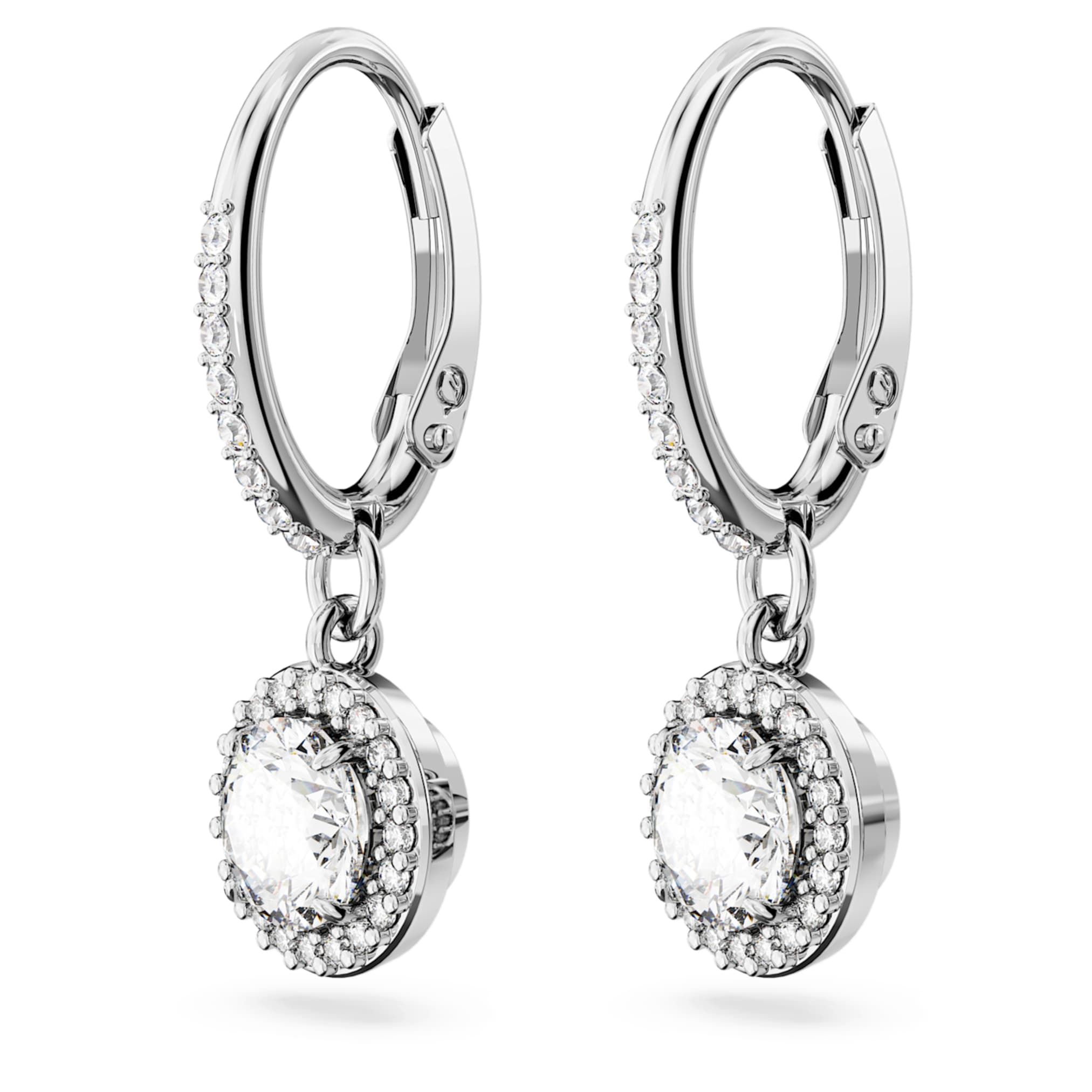 Swarovski Una Angelic drop earrings Round cut, Pavé, White, Rhodium plated