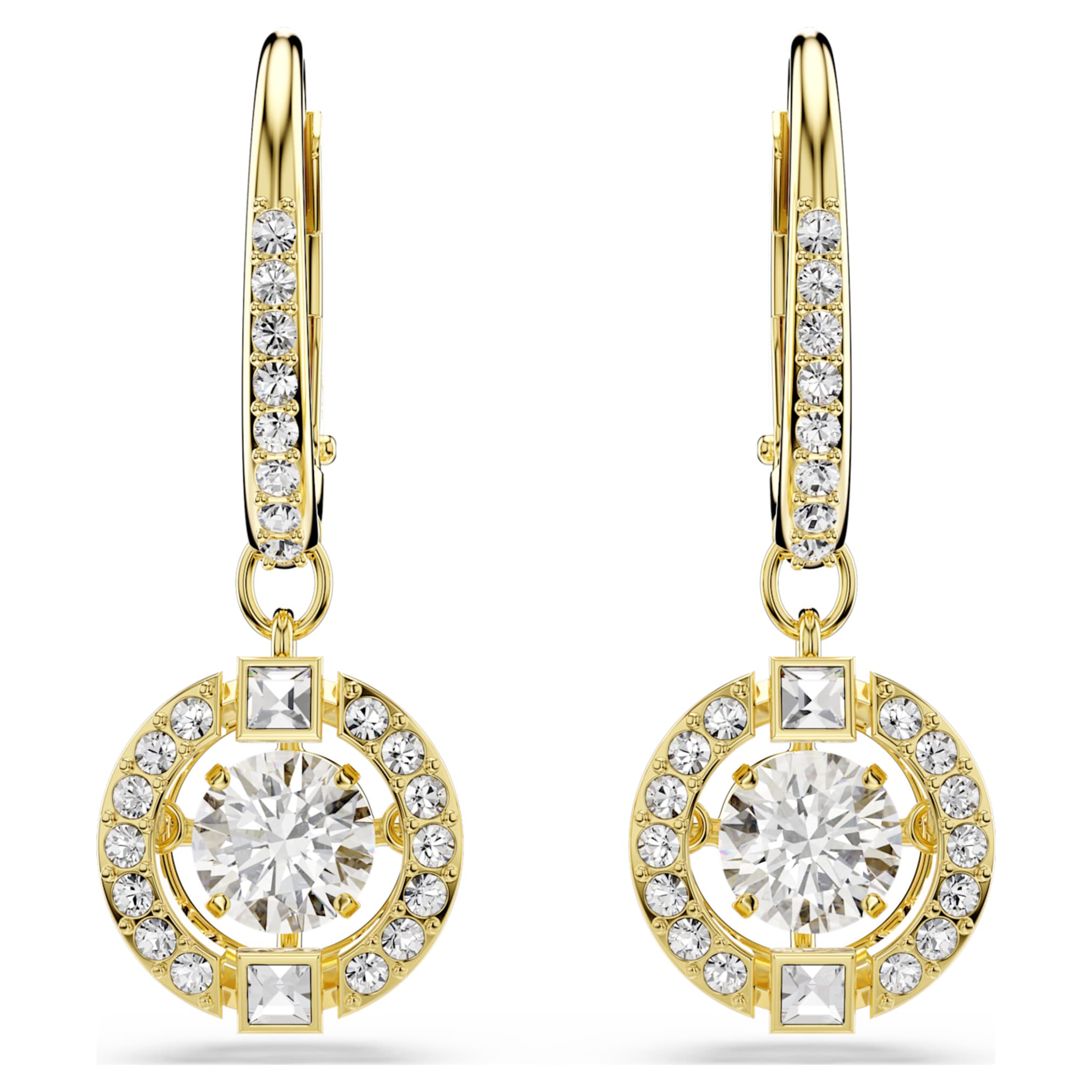 Swarovski Una Angelic drop earrings Round cut, White, 18K gold finish
